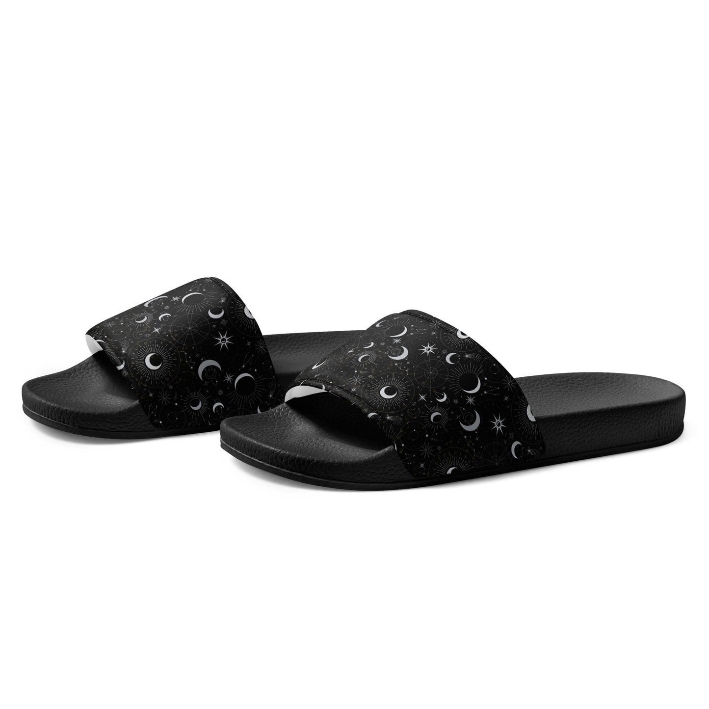 Silver Black Moon womens-slides-sandals black-left-front