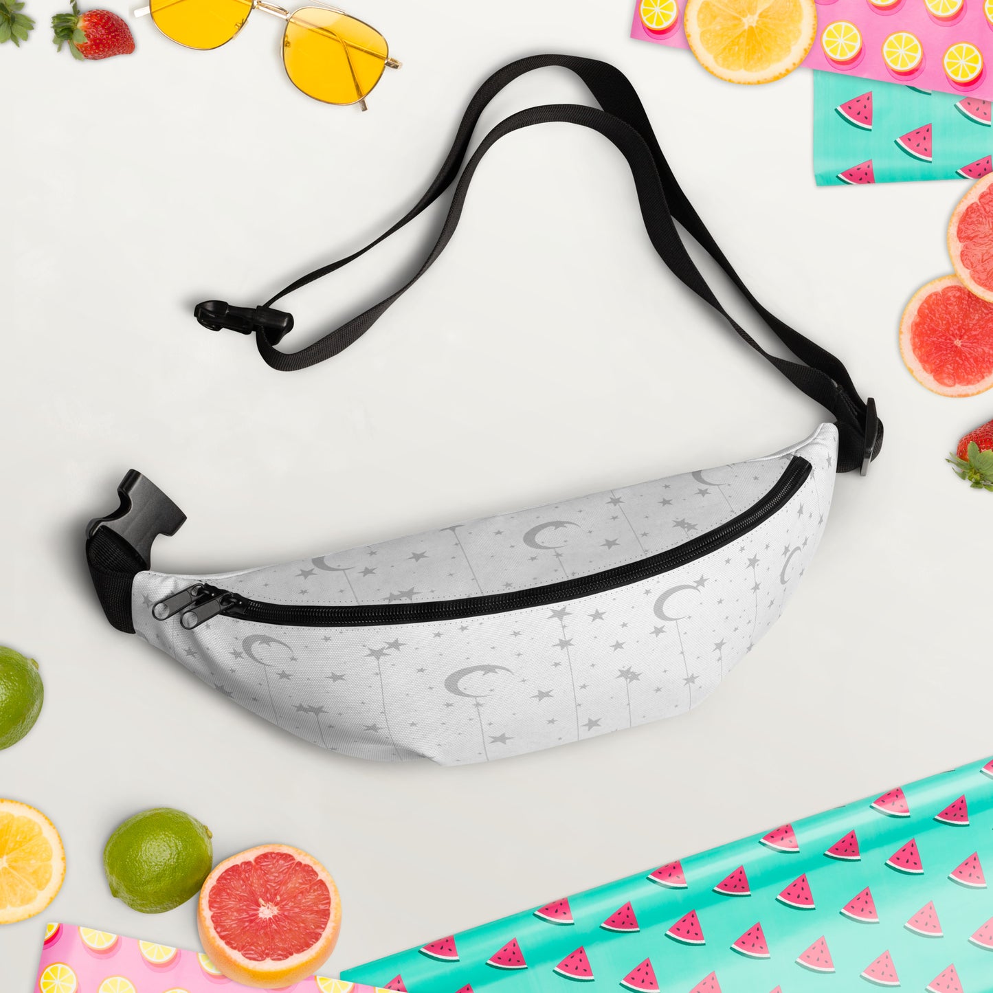 Silver Grey Moon Star Fanny Pack