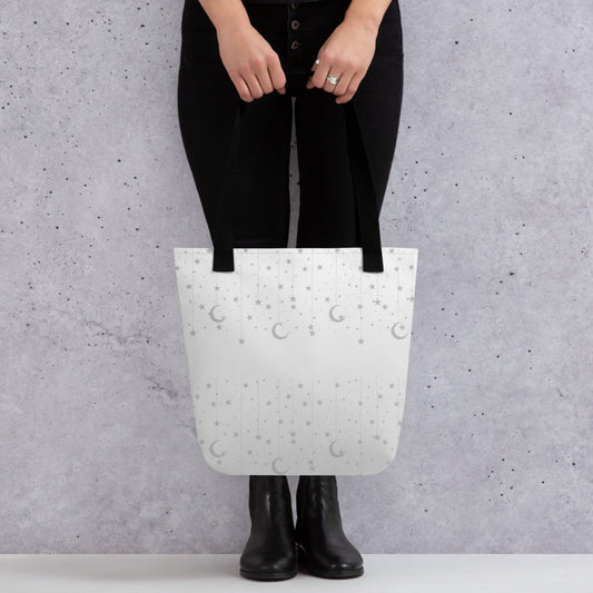 Silver Grey Moon Star Tote Bag