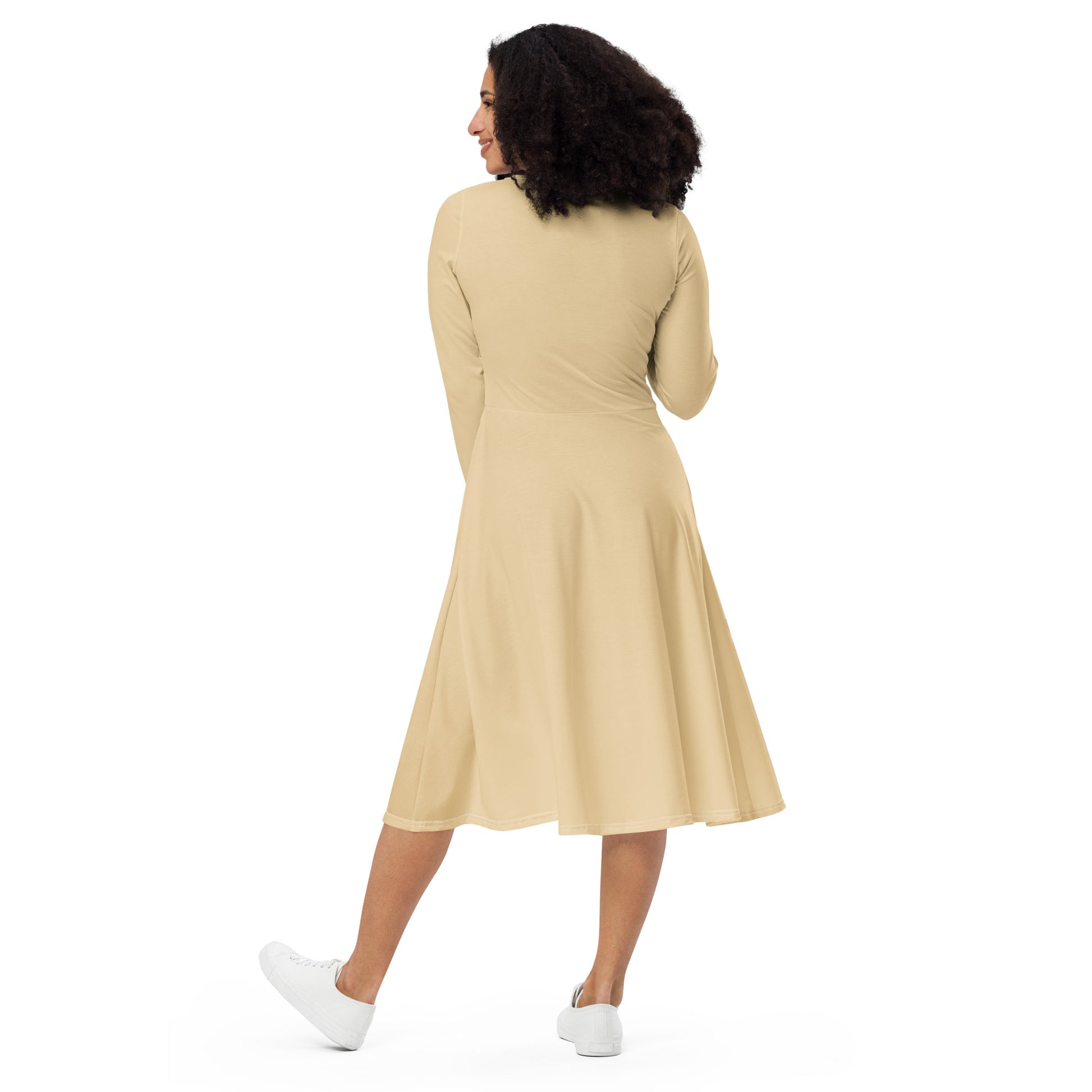 Spicy Beige-long-sleeve-midi-dress-back