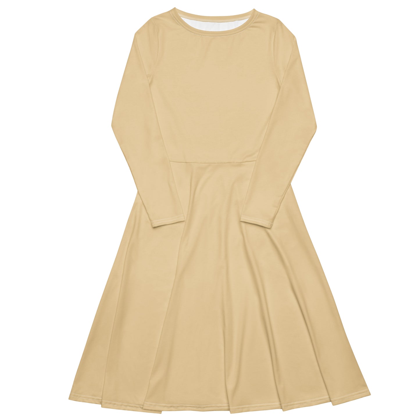 Spicy Beige-long-sleeve-midi-dress-front-flat