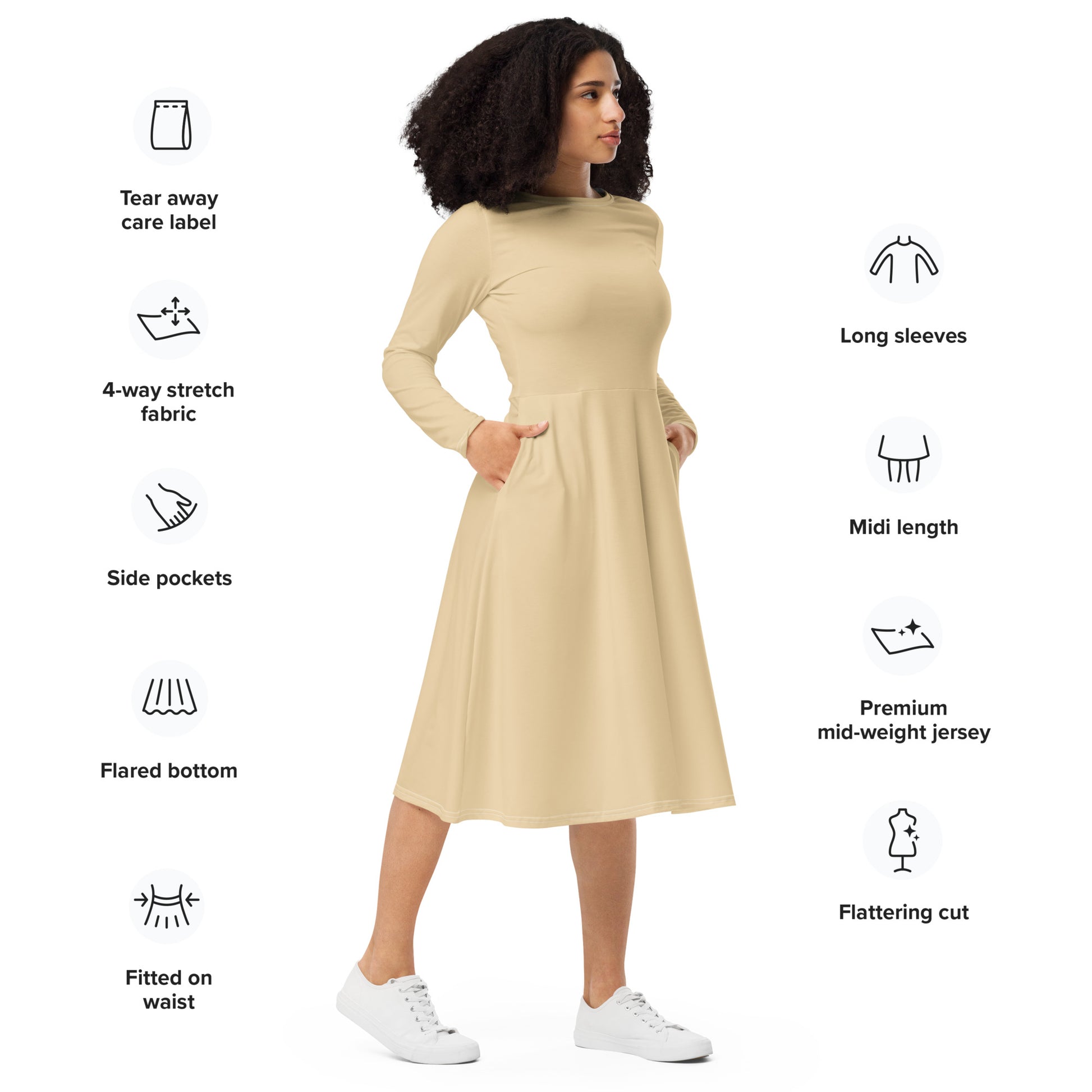 Spicy Beige-long-sleeve-midi-dress-right-front