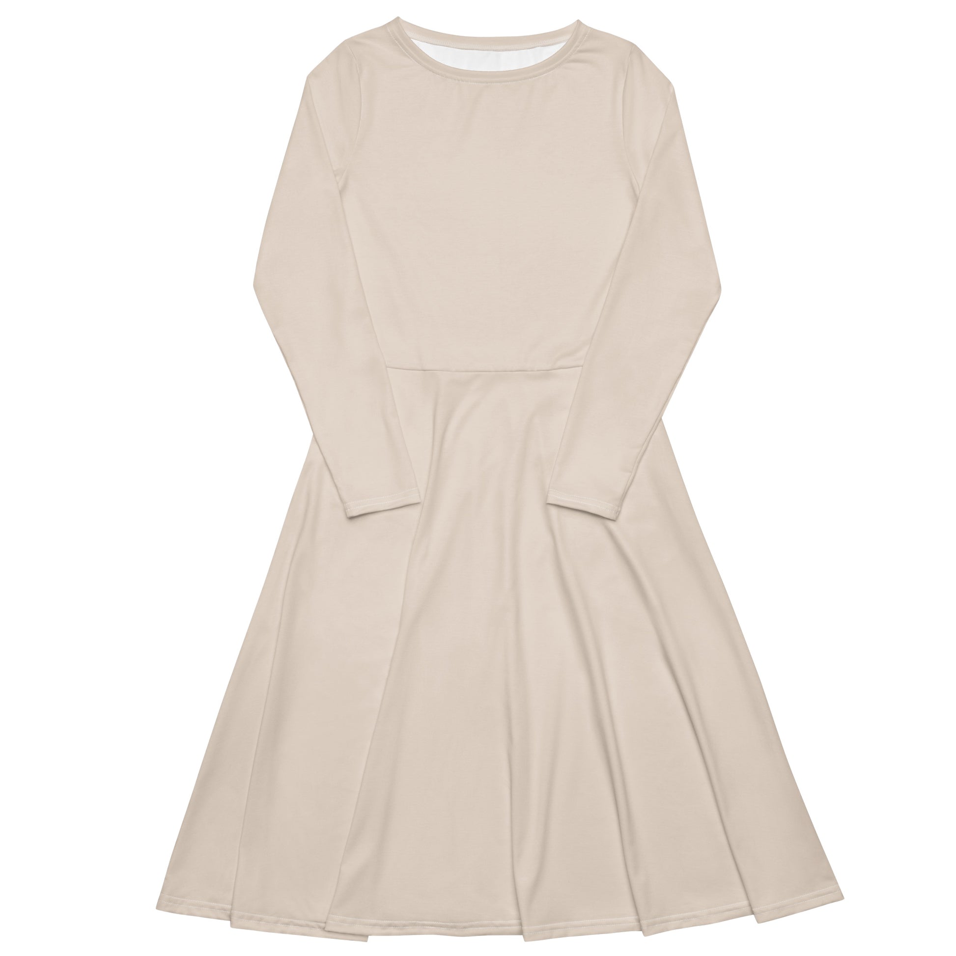 Spring Beige-long-sleeve-midi-dress-front-flat