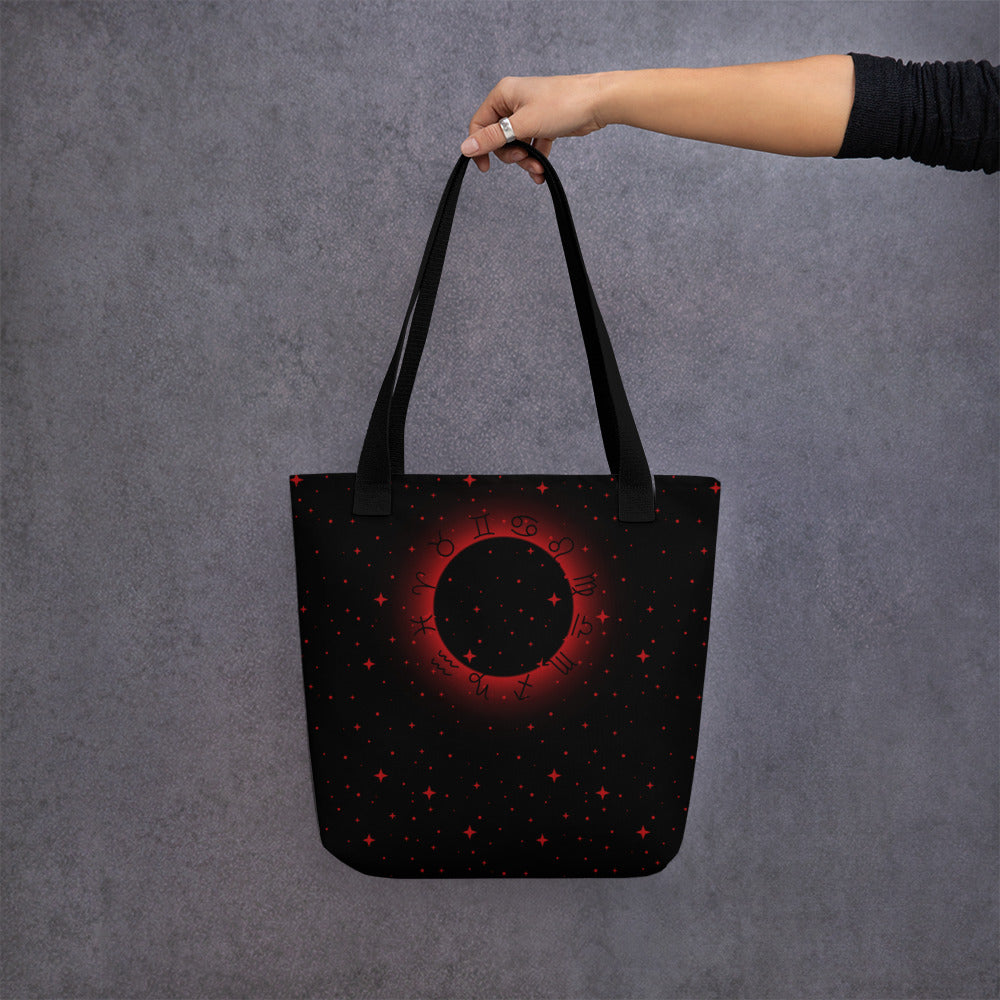 Star Zodiac Black Fire Red Tote Bag