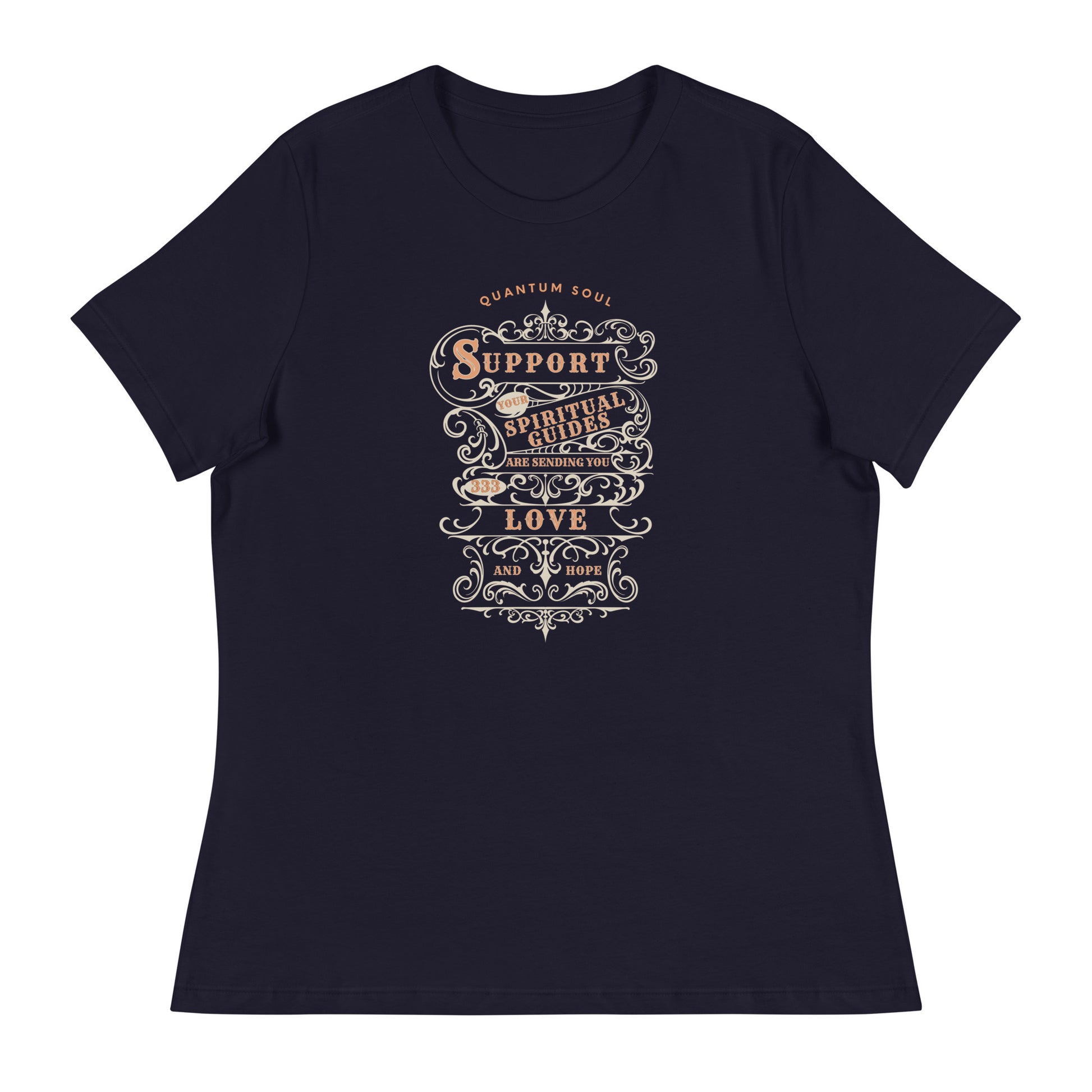 Support 333 womens-relaxed-t-shirt-navy-front flat