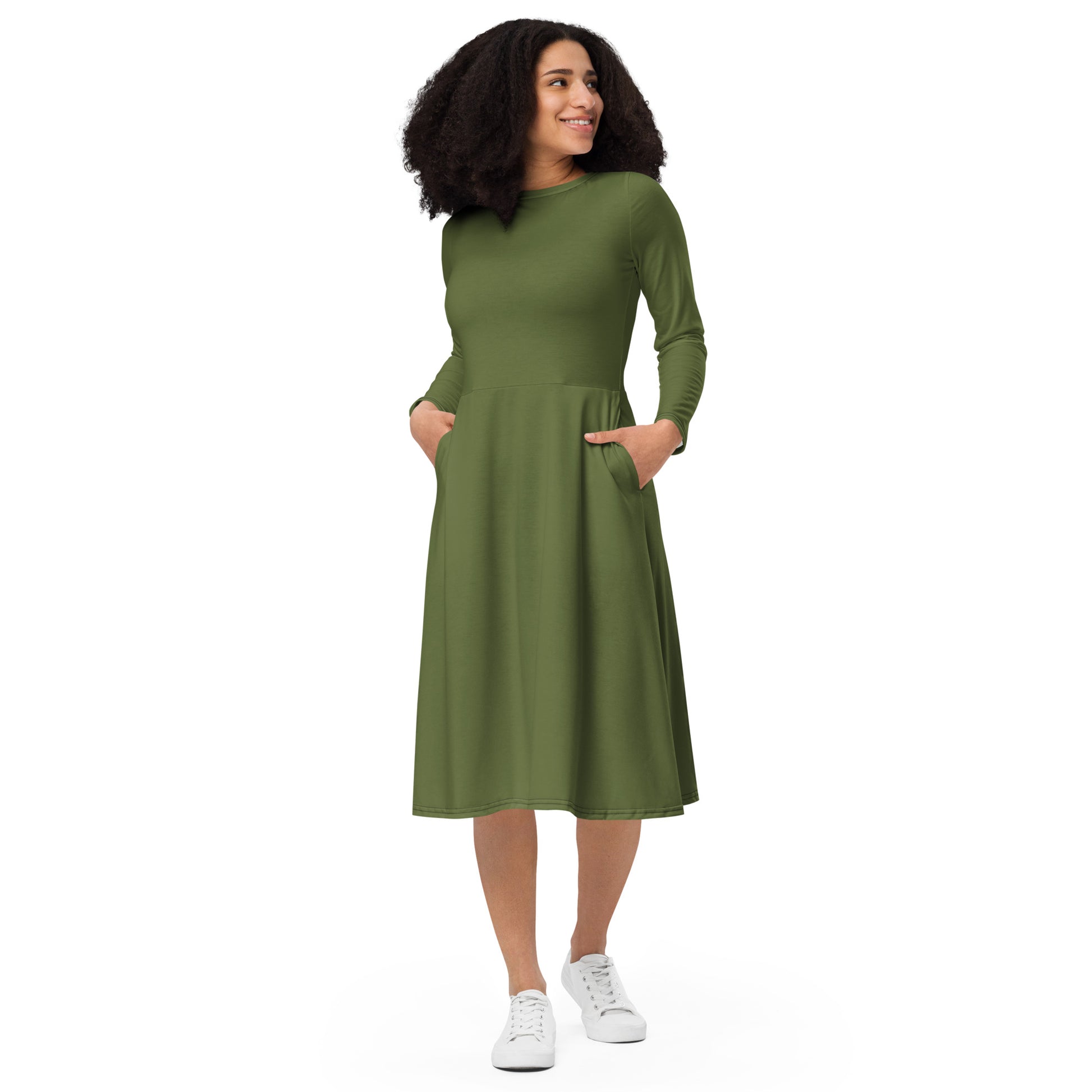 Tree Green long-sleeve-midi-dress-front