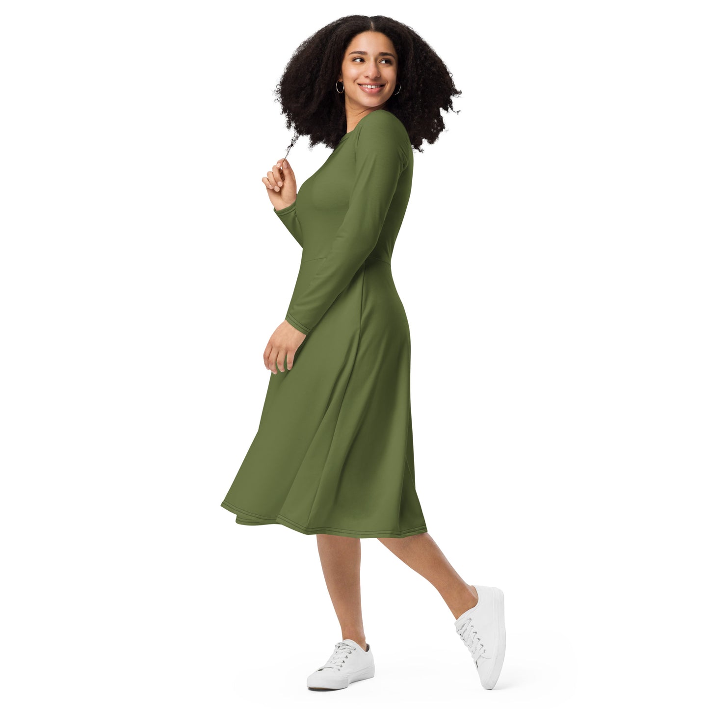 Tree Green long-sleeve-midi-dress-left-front