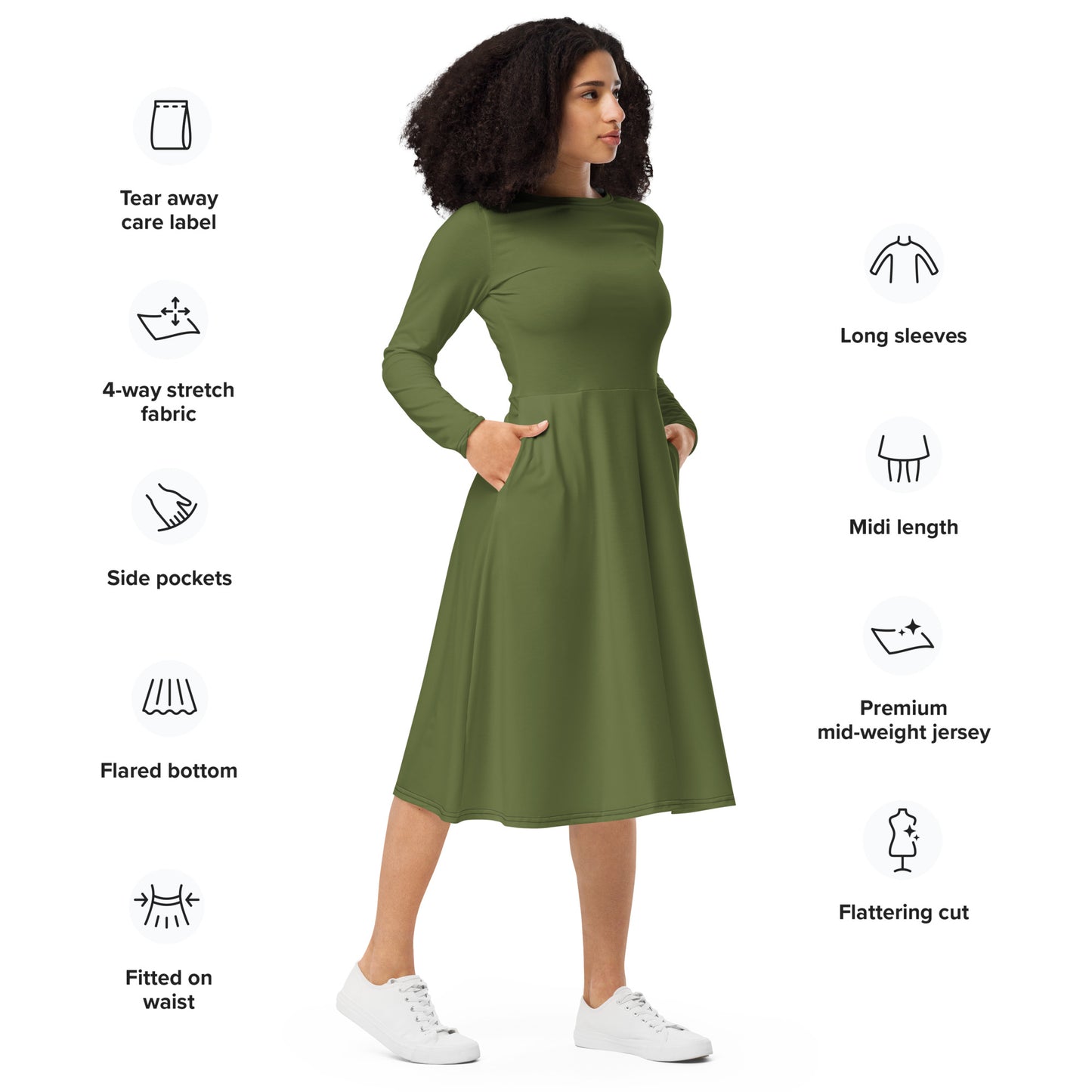 Tree Green long-sleeve-midi-dress-right-front