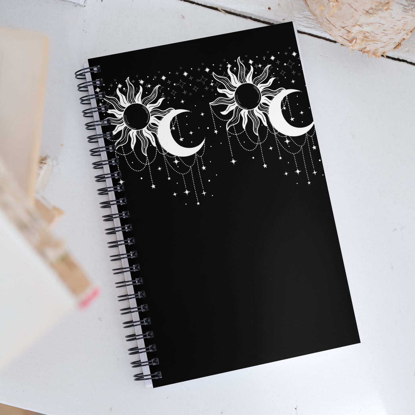 White Black Sun Moon Soft Touch Notebook