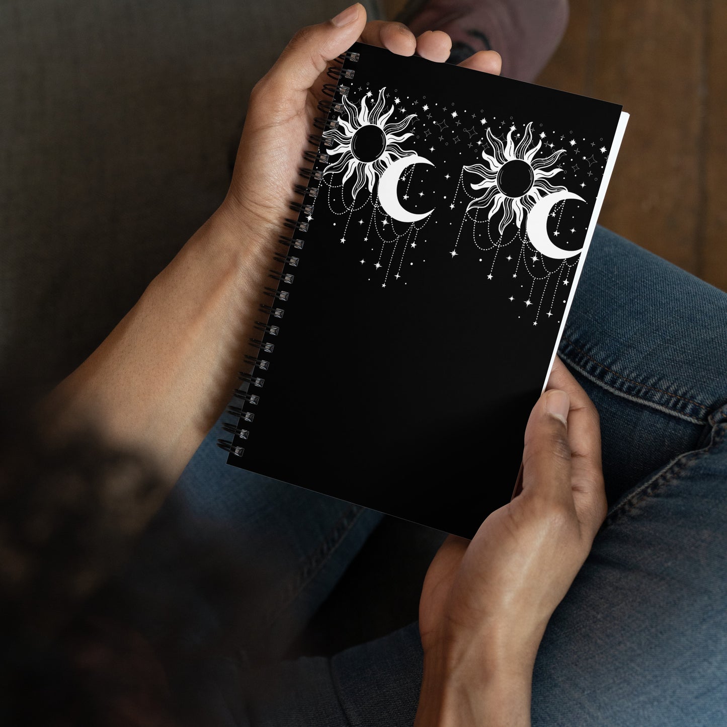 White Black Sun Moon Soft Touch Notebook