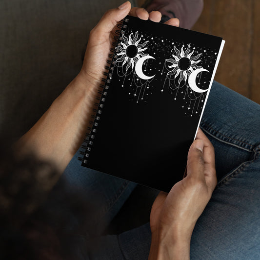 White Black Sun Moon Soft Touch Notebook