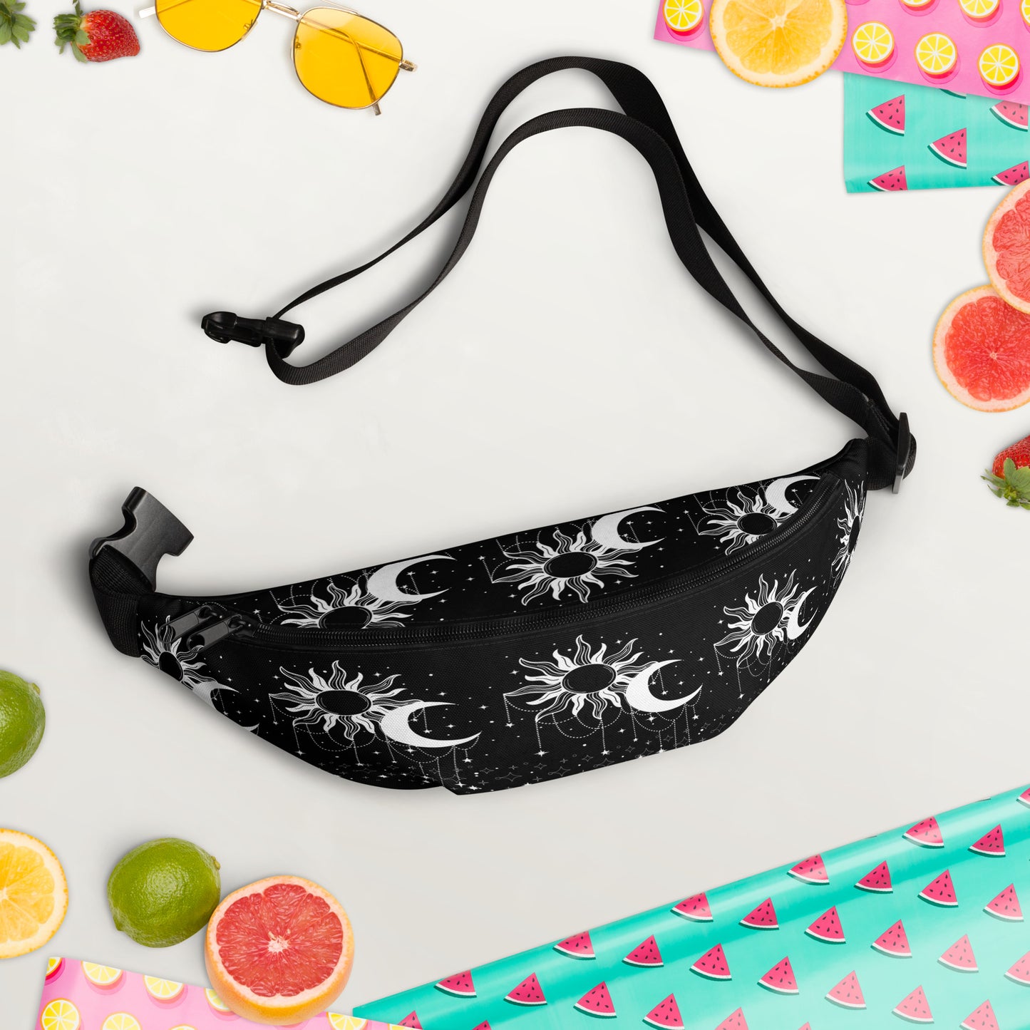 White Black Sun Moon Fanny Pack