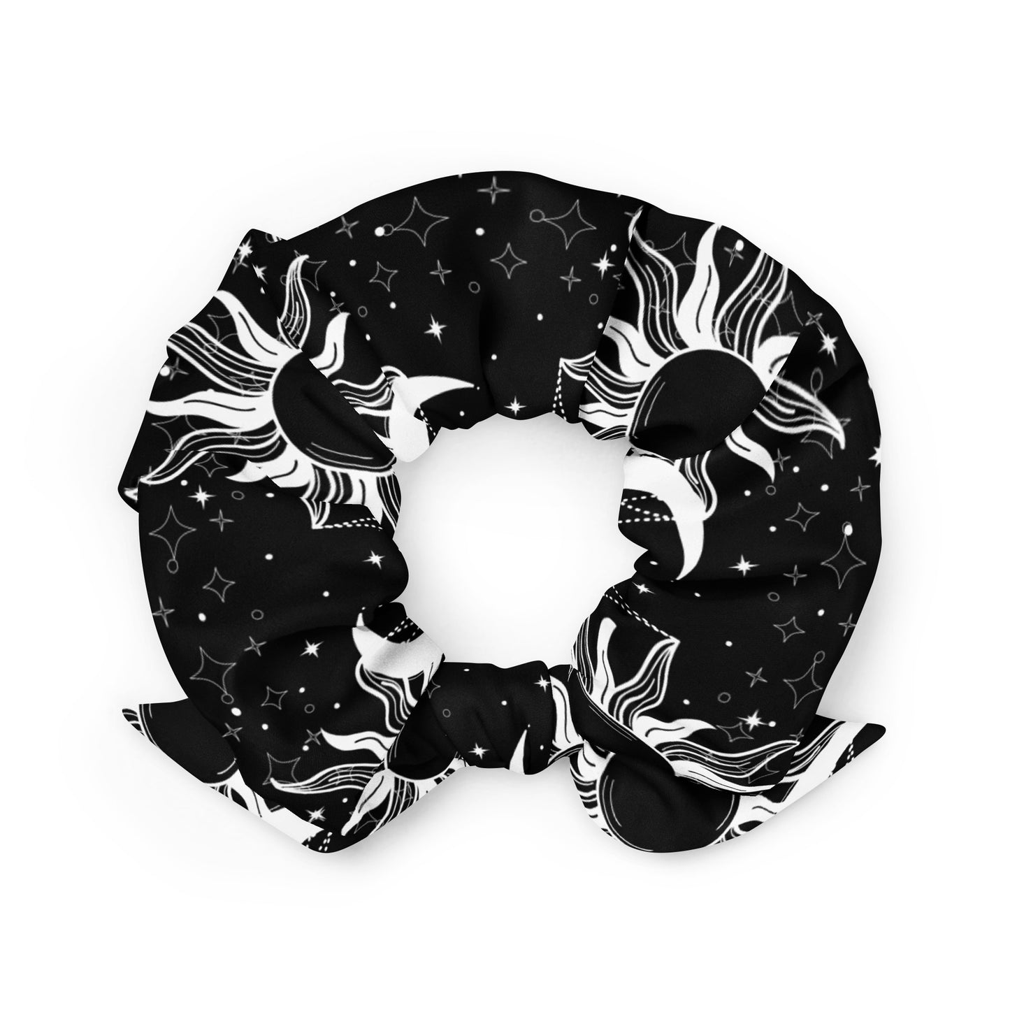 White Black Sun Moon Scrunchie