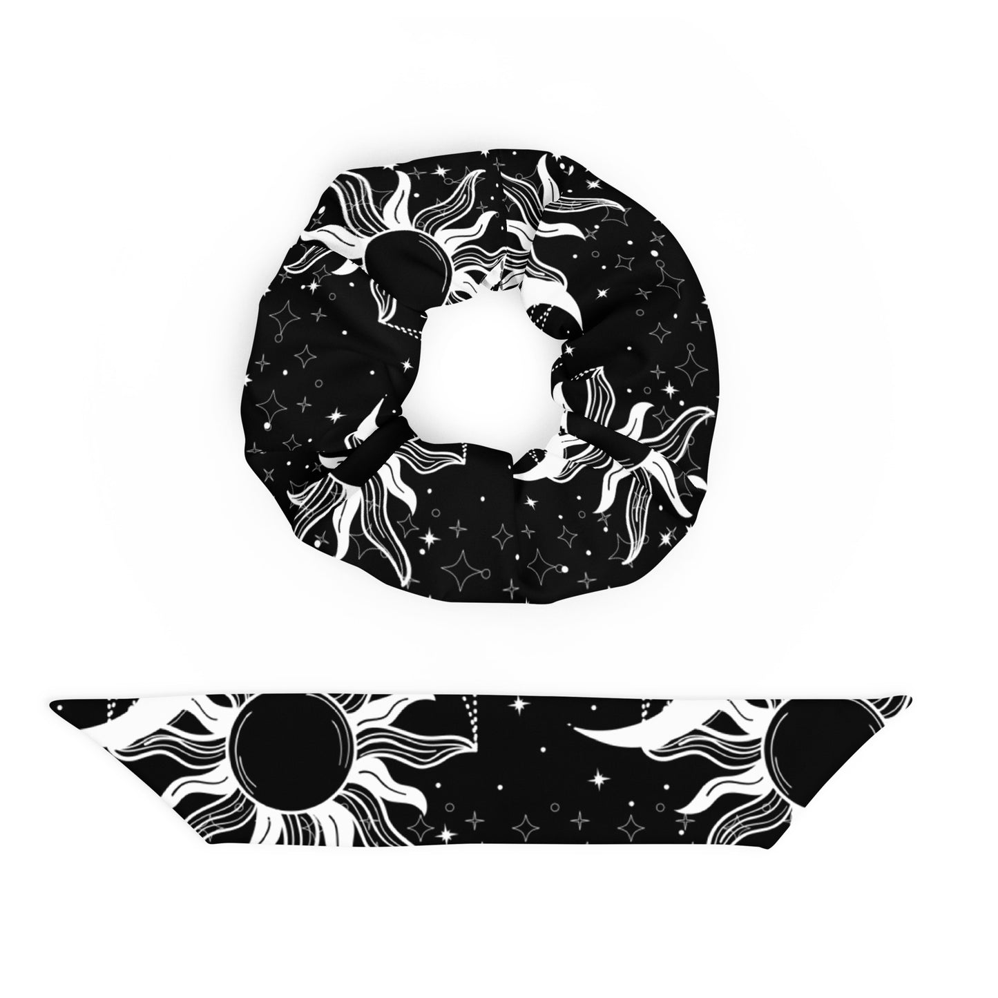 White Black Sun Moon Scrunchie