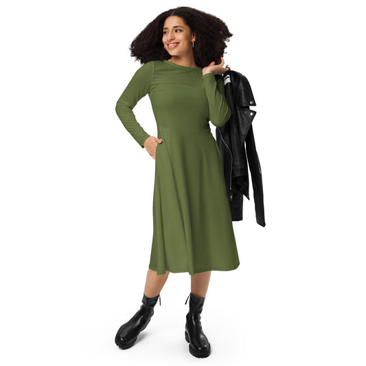 Wood Green-long-sleeve-midi-dress-front