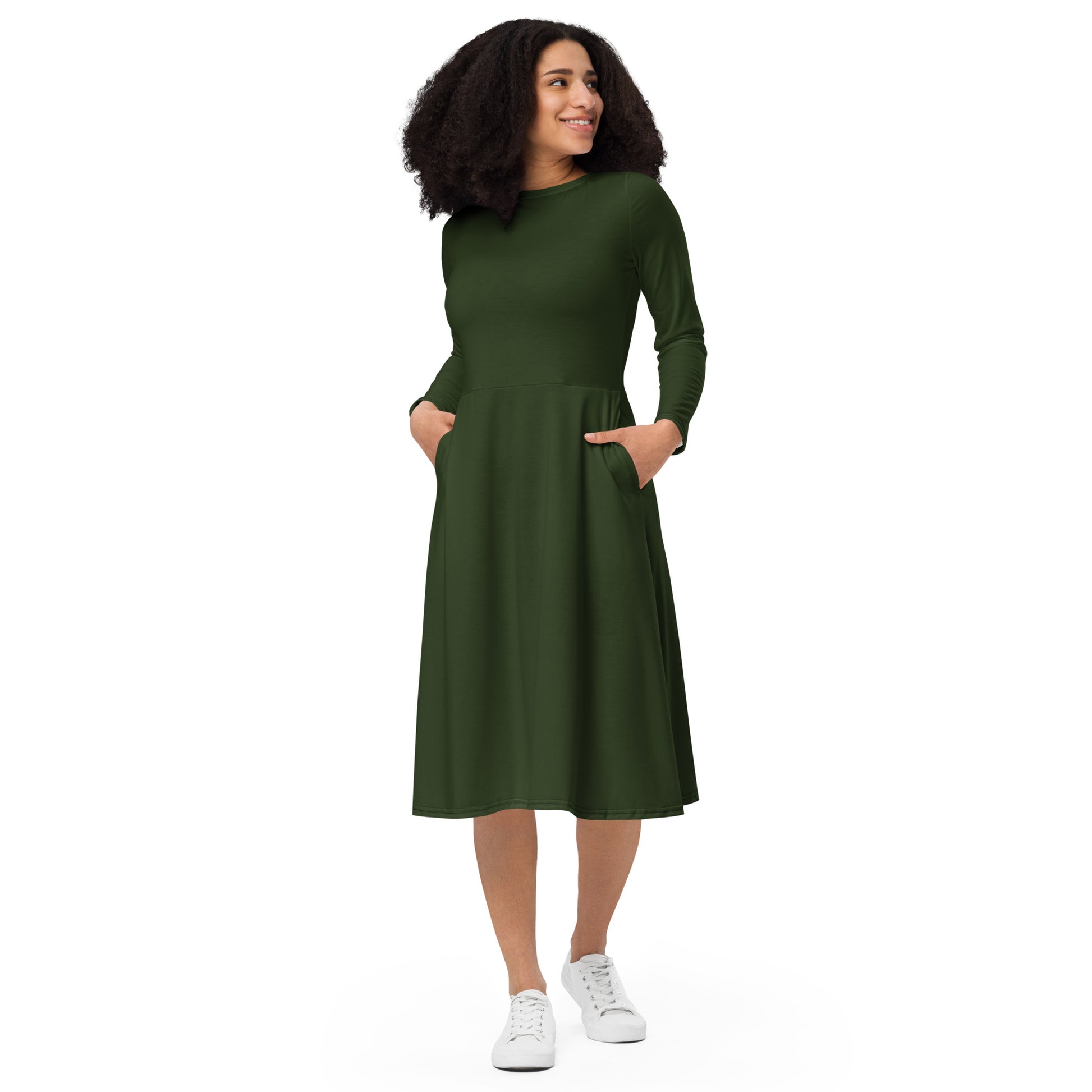 Wood Green long-sleeve-midi-dress-front 1