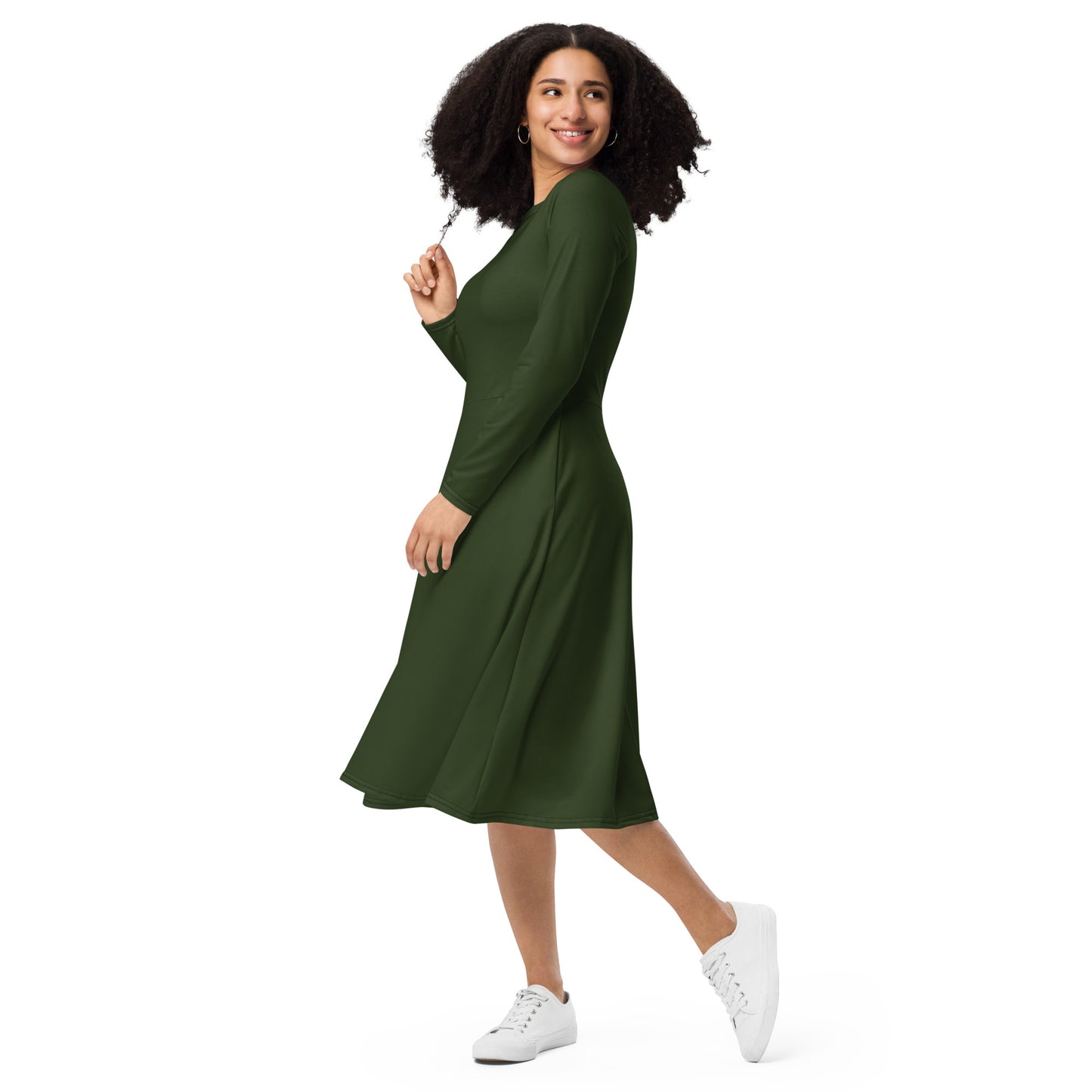 Wood Green long-sleeve-midi-dress-left-front