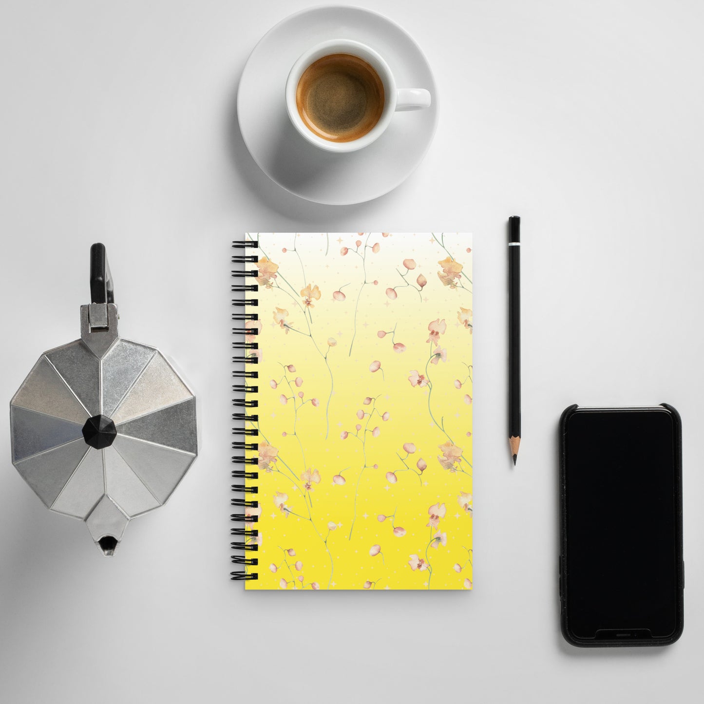 Yellow Botanical Flower Star Soft Touch Notebook