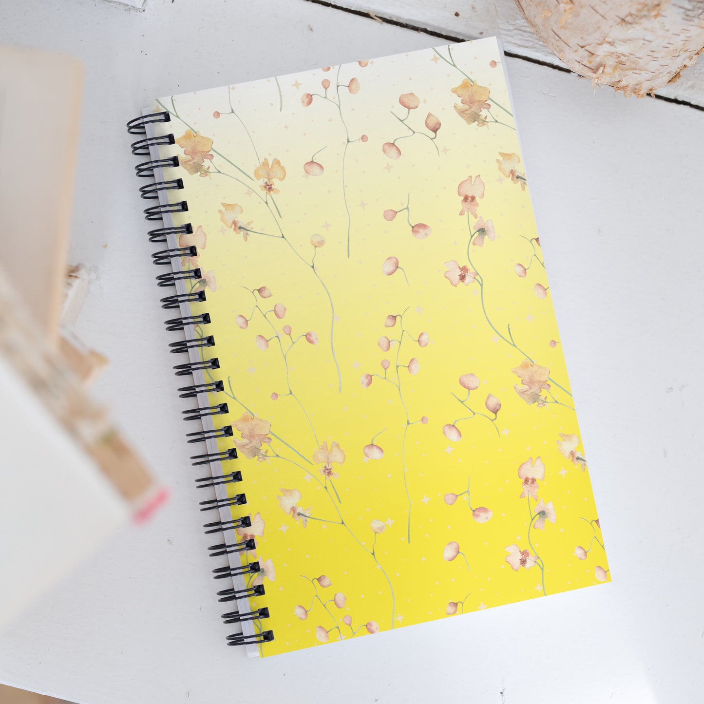 Yellow Botanical Flower Star Soft Touch Notebook