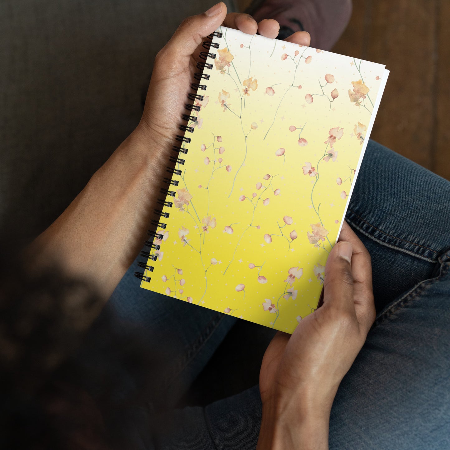 Yellow Botanical Flower Star Soft Touch Notebook