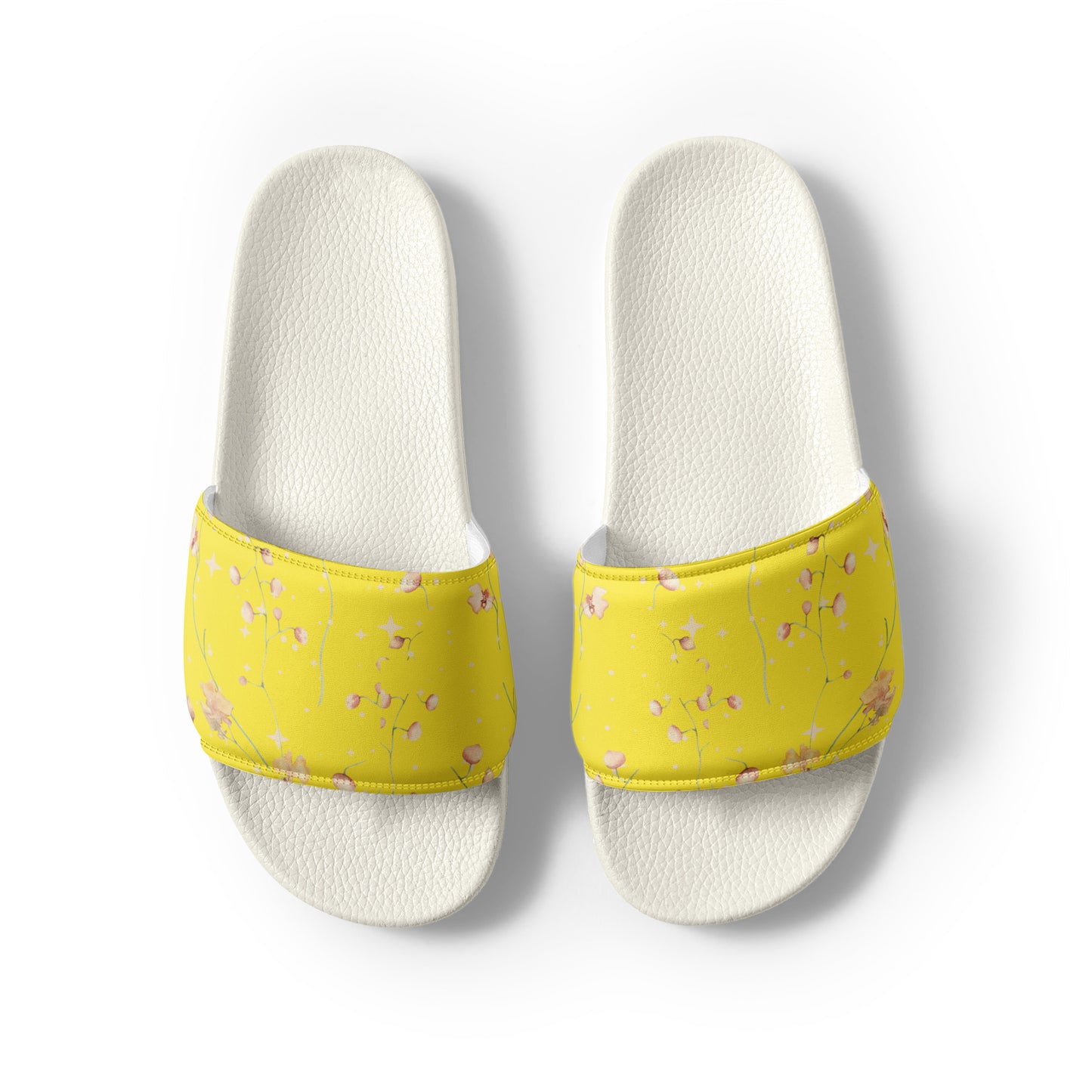 Yellow Botanical Flower womens-slides-sandals white-front-2