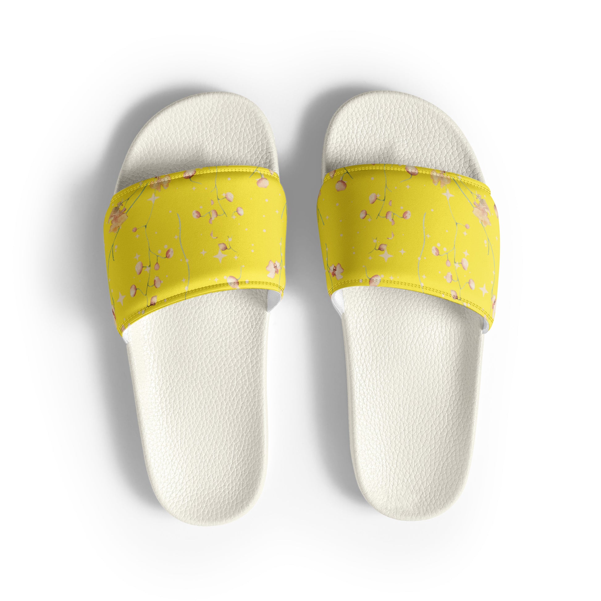 Yellow Botanical Flower womens-slides-sandals white-front