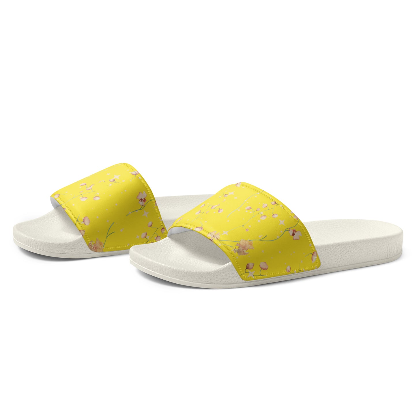 Yellow Botanical Flower womens-slides-sandals white-left-front