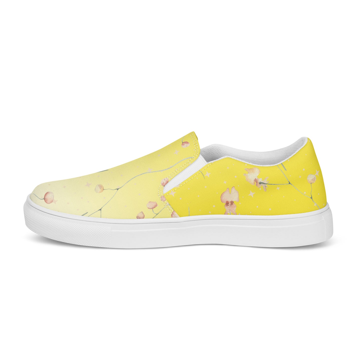 Yellow Botanical Flower womens-slip-on-canvas-shoes-right-inside