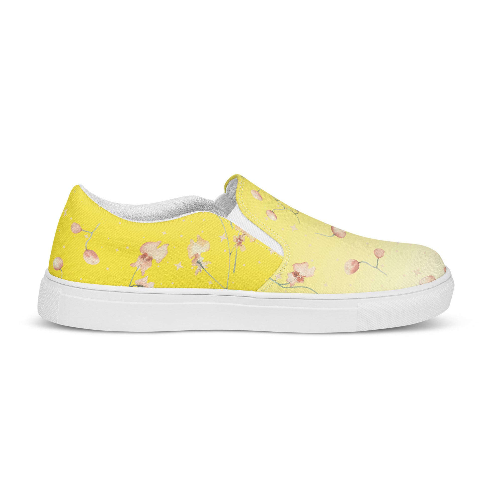 Yellow Botanical Flower womens-slip-on-canvas-shoes-right-outside