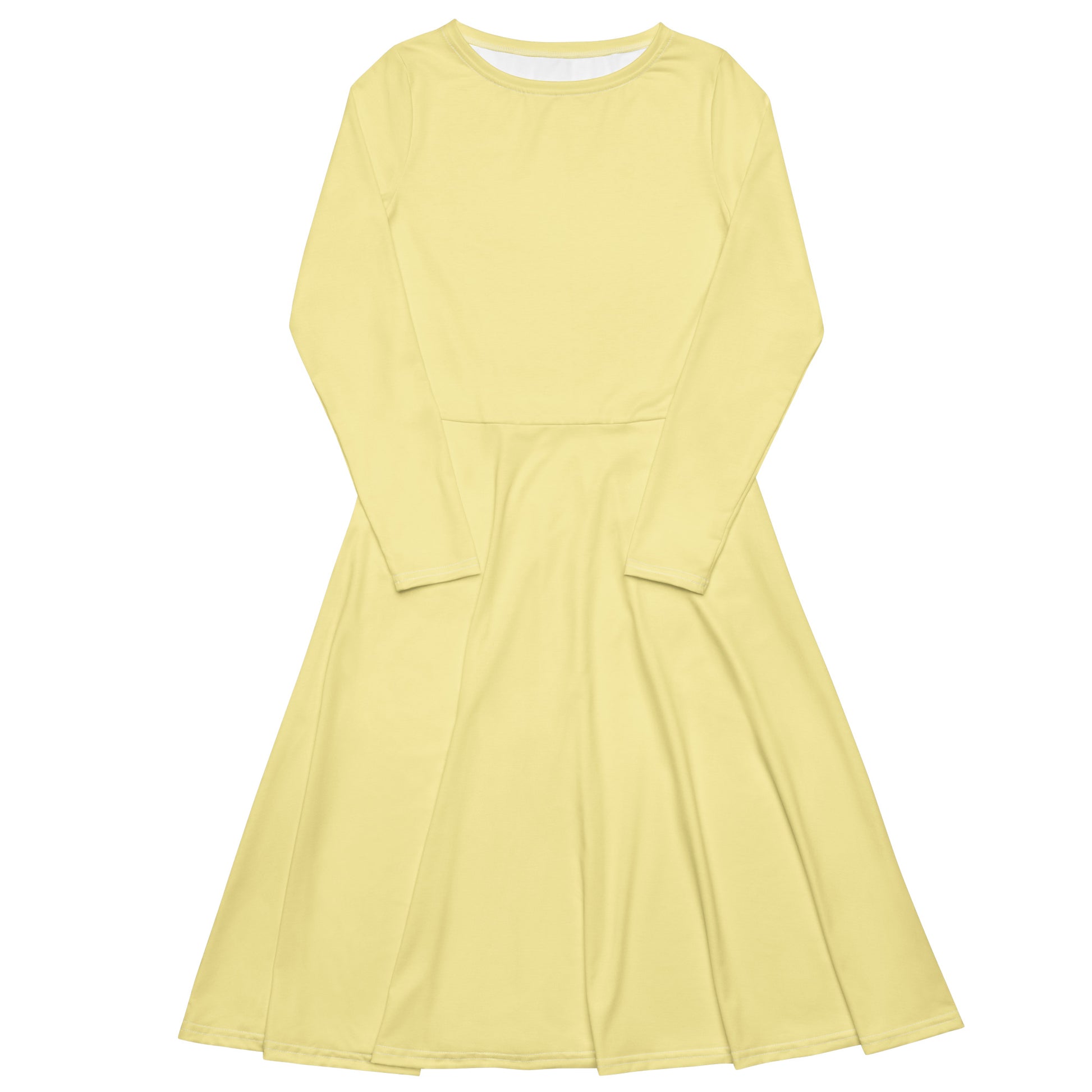 Yellow Glow-long-sleeve-midi-dress-front-flat