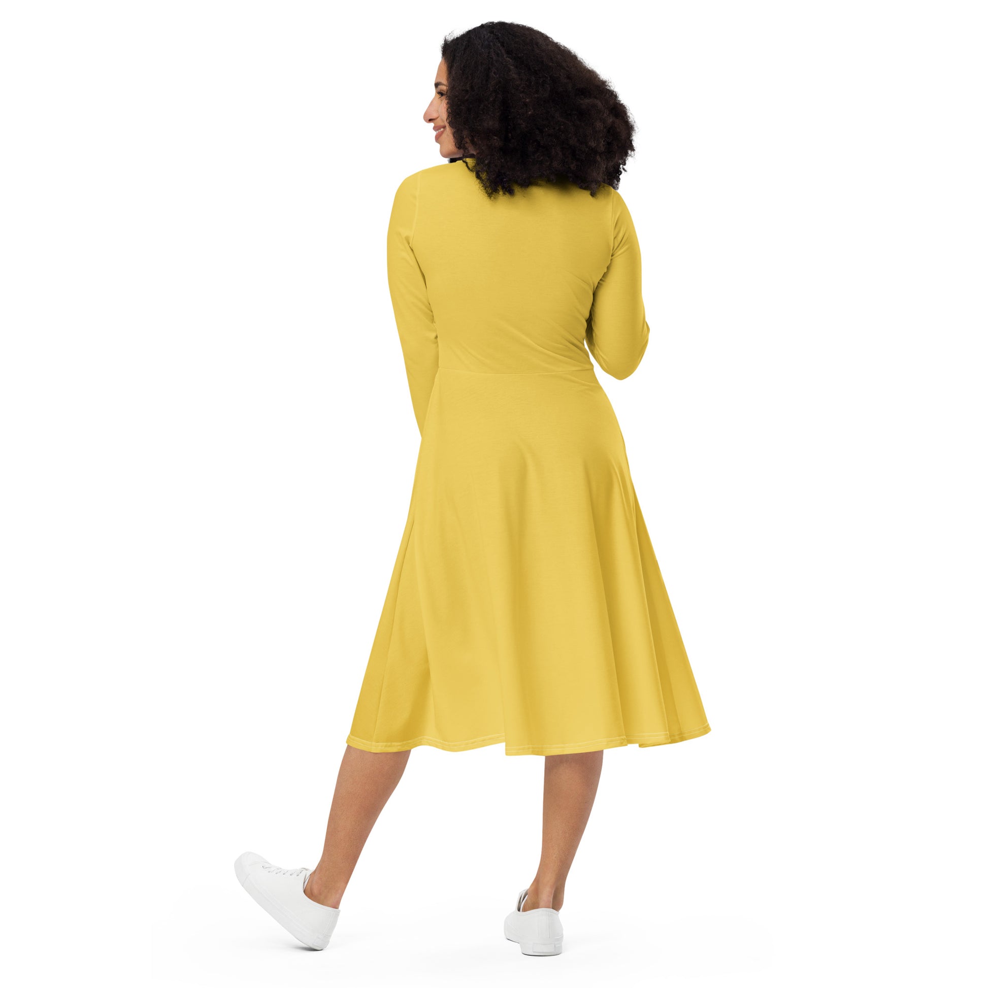 Yellow Star-long-sleeve-midi-dress-back