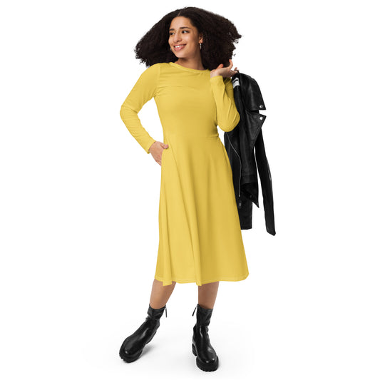 Yellow Star-long-sleeve-midi-dress-front-1