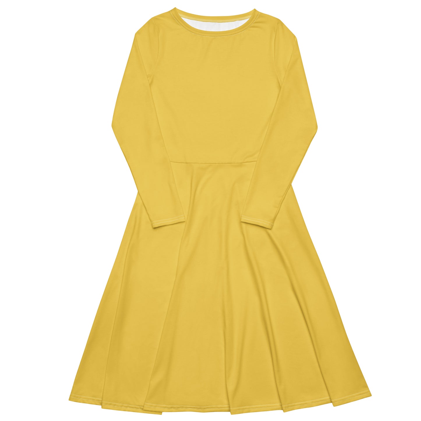 Yellow Star-long-sleeve-midi-dress-front-flat