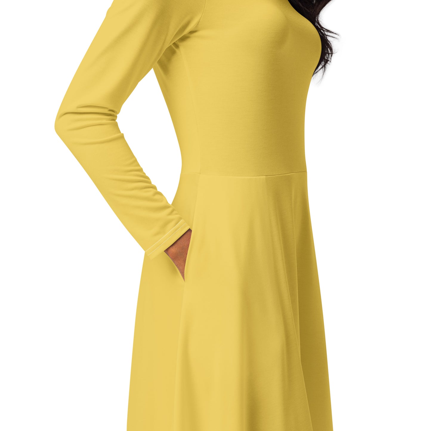 Yellow Star-long-sleeve-midi-dress-product-details-3