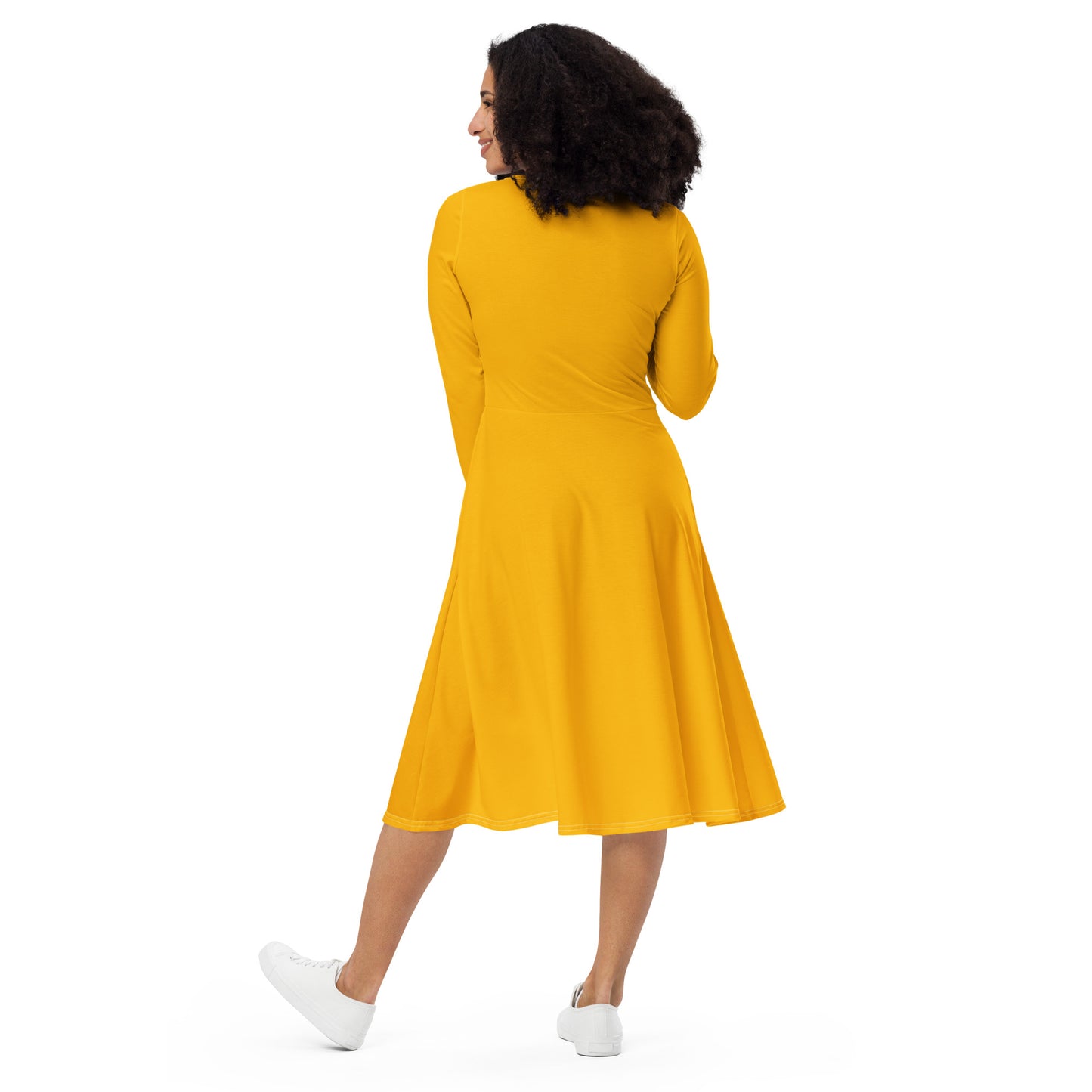 Yellow Sun-long-sleeve-midi-dress-back