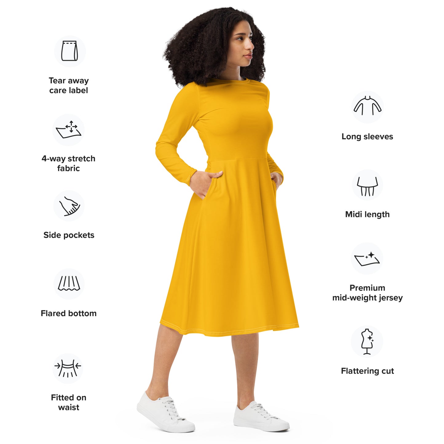 Yellow Sun-long-sleeve-midi-dress-right-front