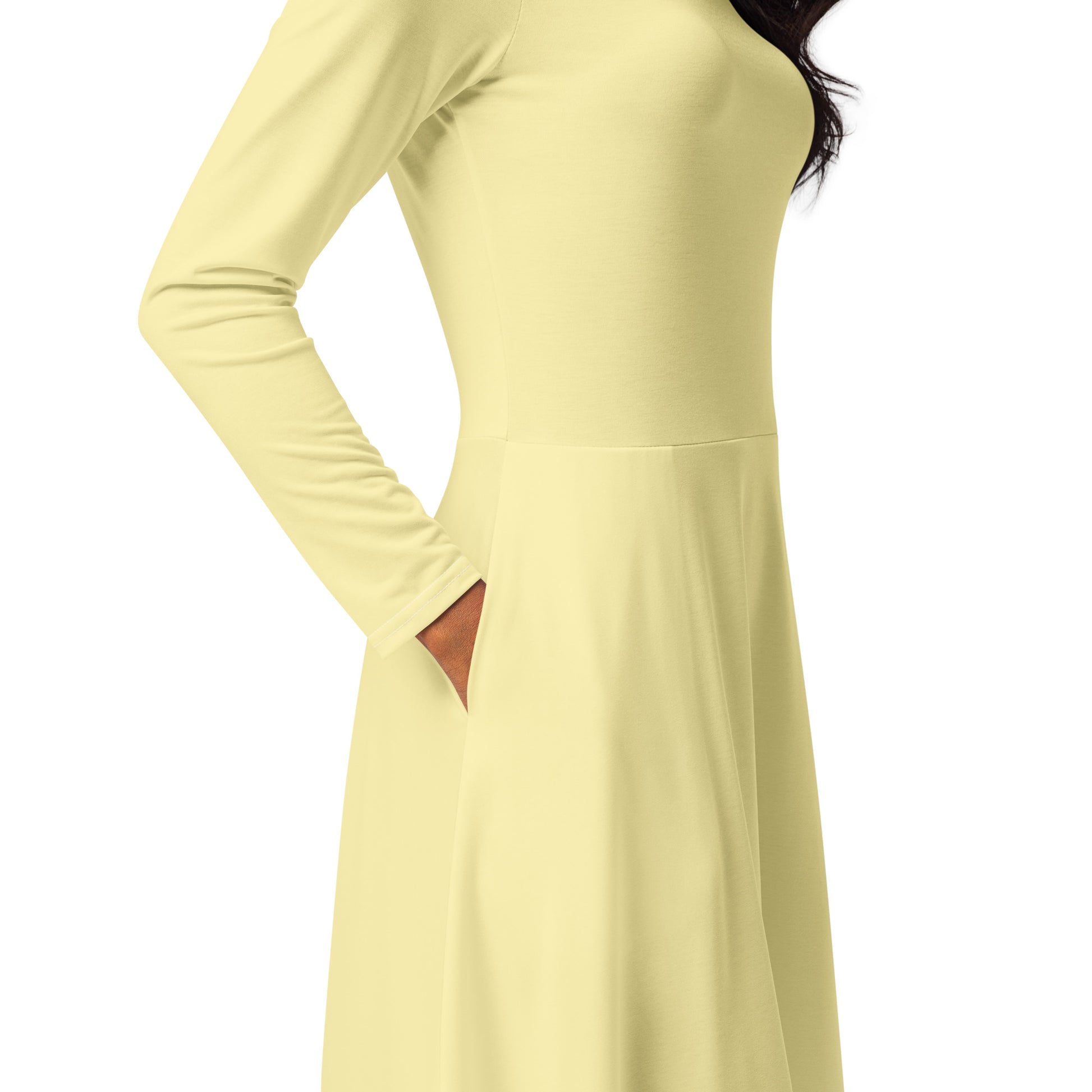 Yellow glow-long-sleeve-midi-dress-product-details-3