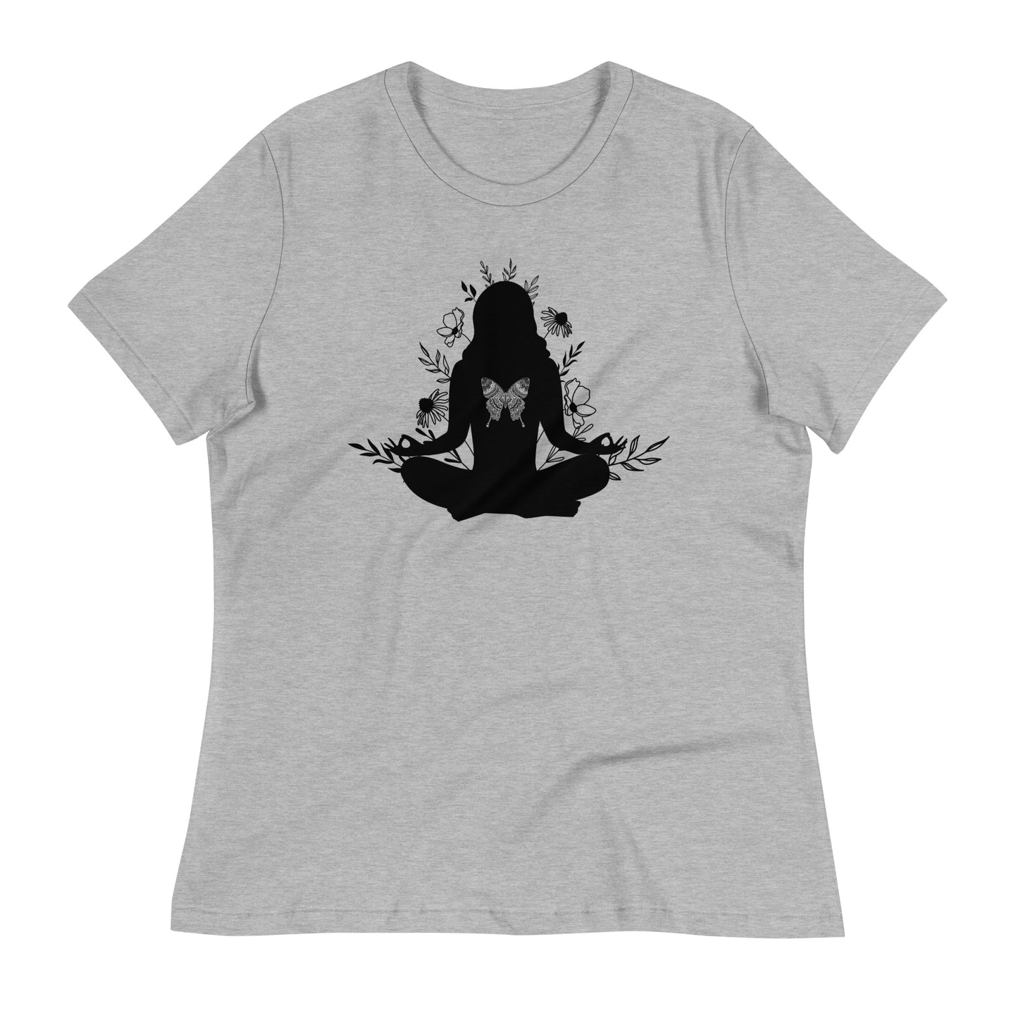 Yoga Butterfly womens-relaxed-t-shirt-athletic-heather-front-flat