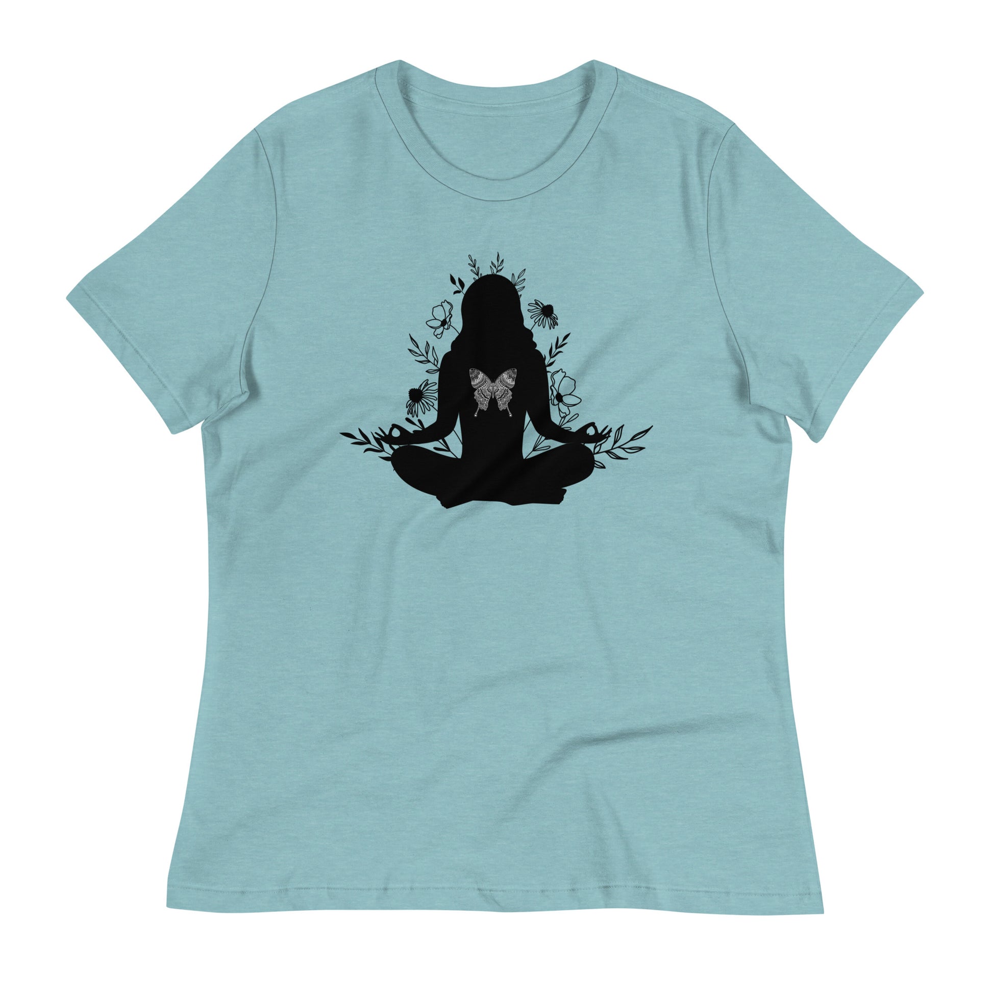 Yoga Butterfly womens-relaxed-t-shirt-heather-blue-lagoon-front-flat