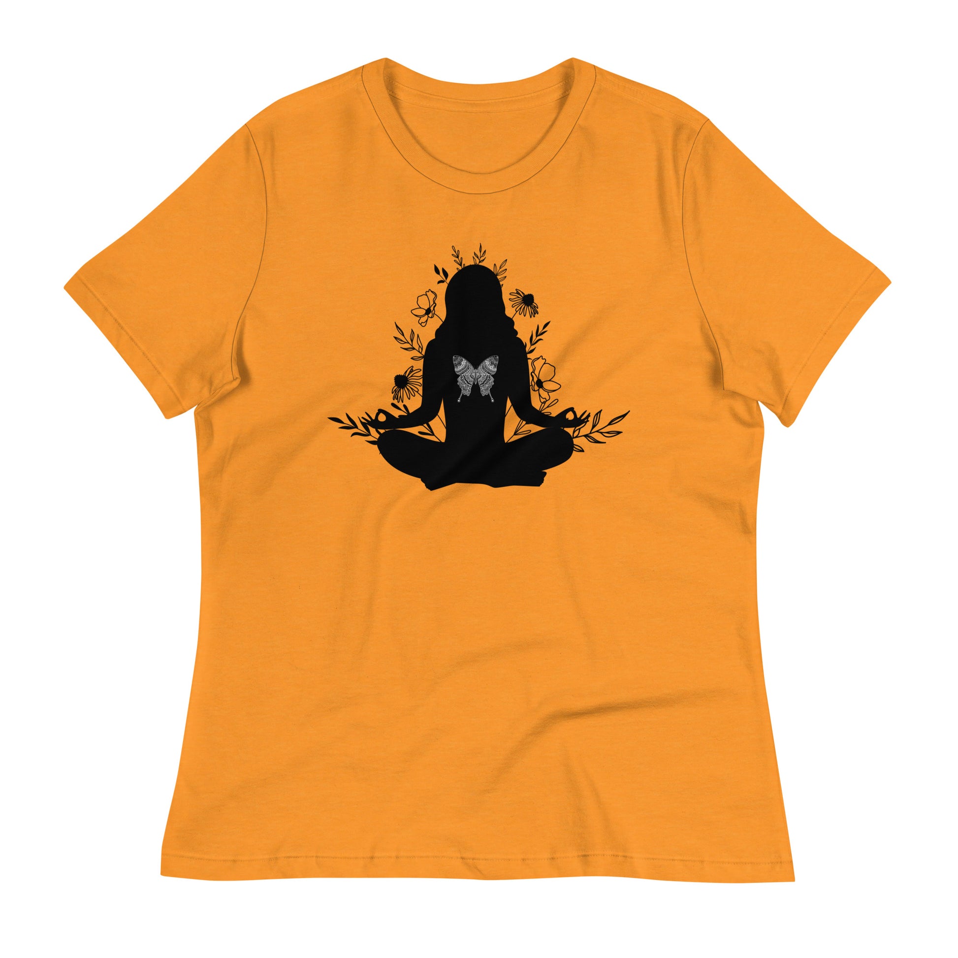 Yoga Butterfly womens-relaxed-t-shirt-heather-marmalade-front-flat