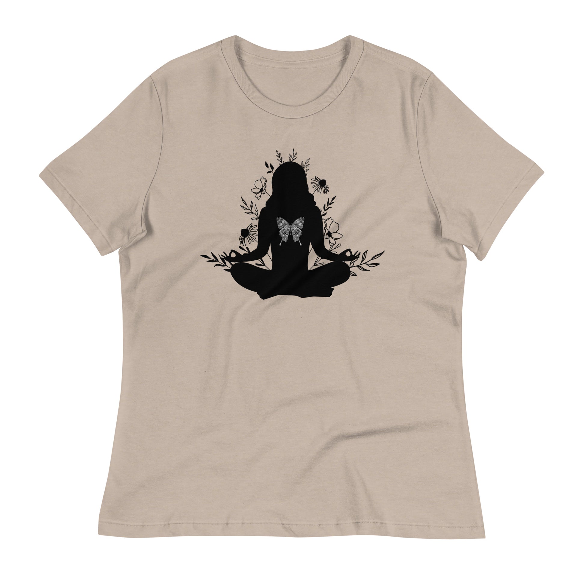 Yoga Butterfly womens-relaxed-t-shirt-heather-stone-front-flat