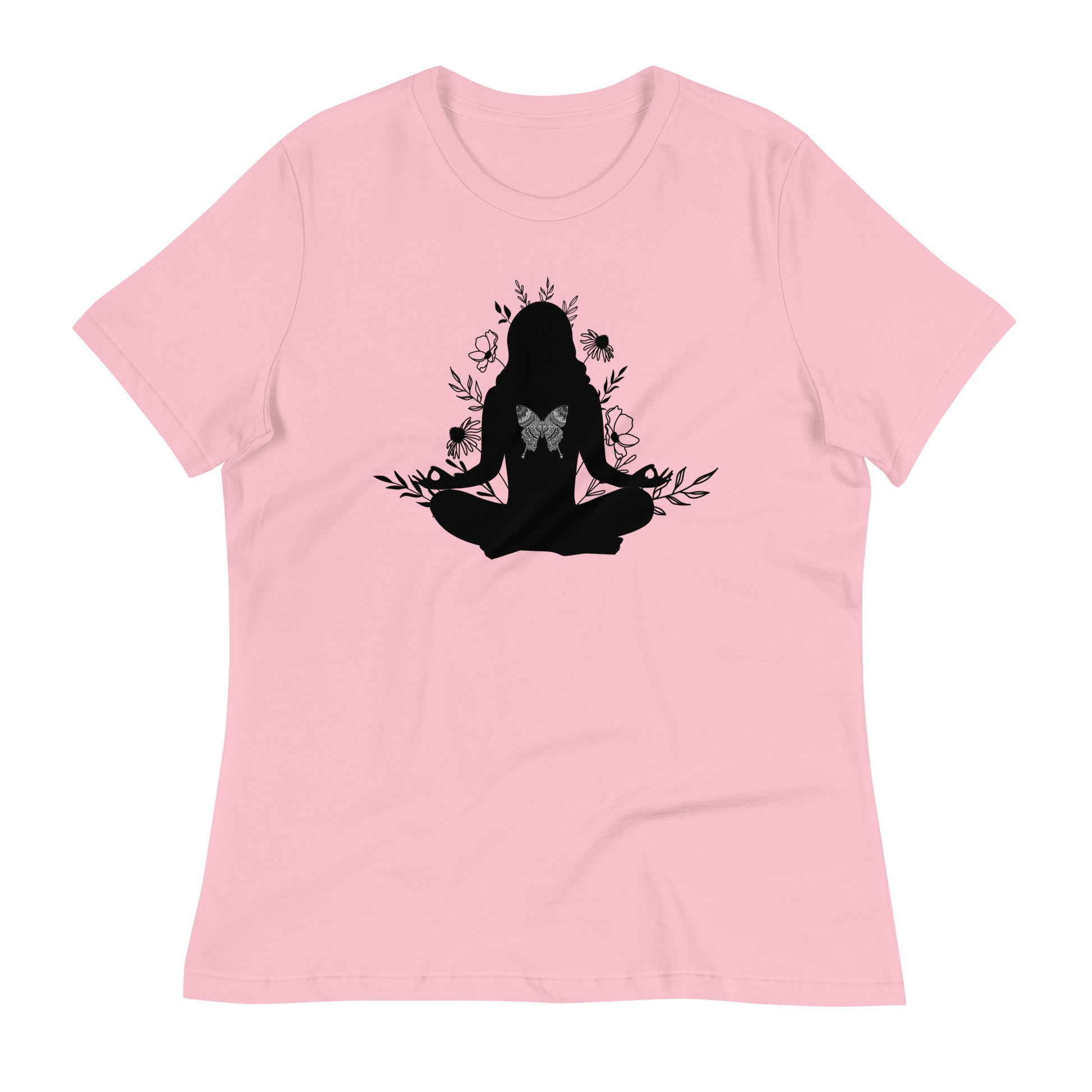 Yoga Butterfly womens-relaxed-t-shirt-pink-front-flat