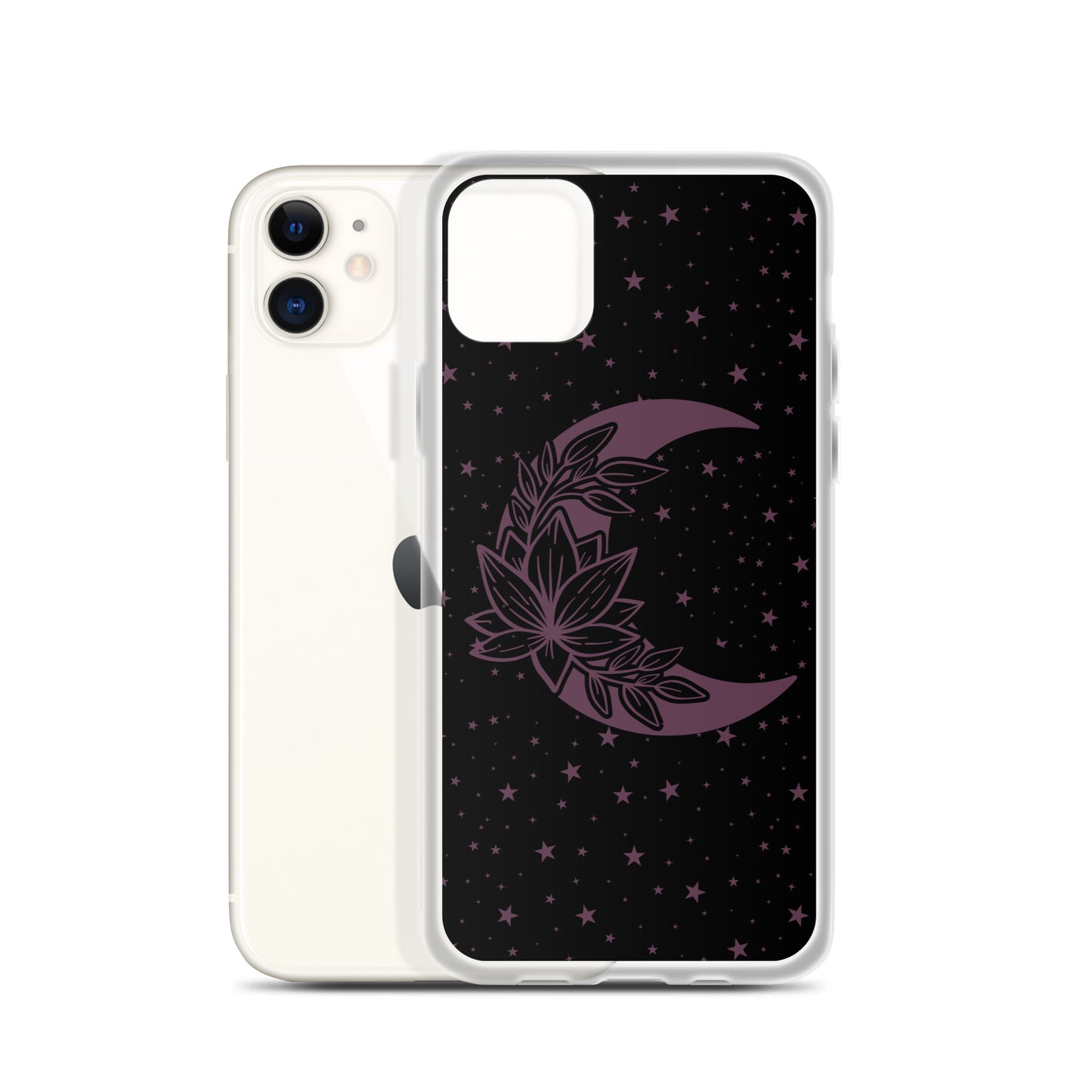 Floral Moon Star Black Purple Play Clear Case for iPhone®