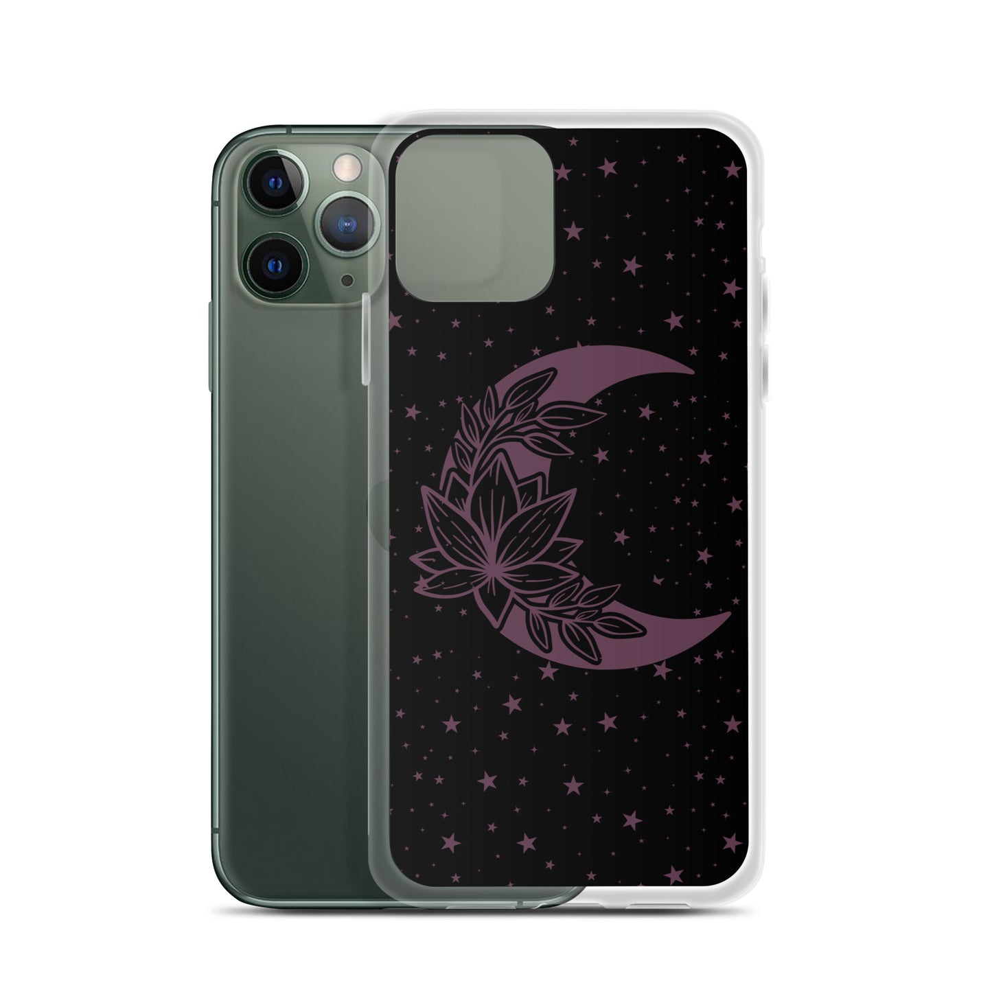 Floral Moon Star Black Purple Play Clear Case for iPhone®