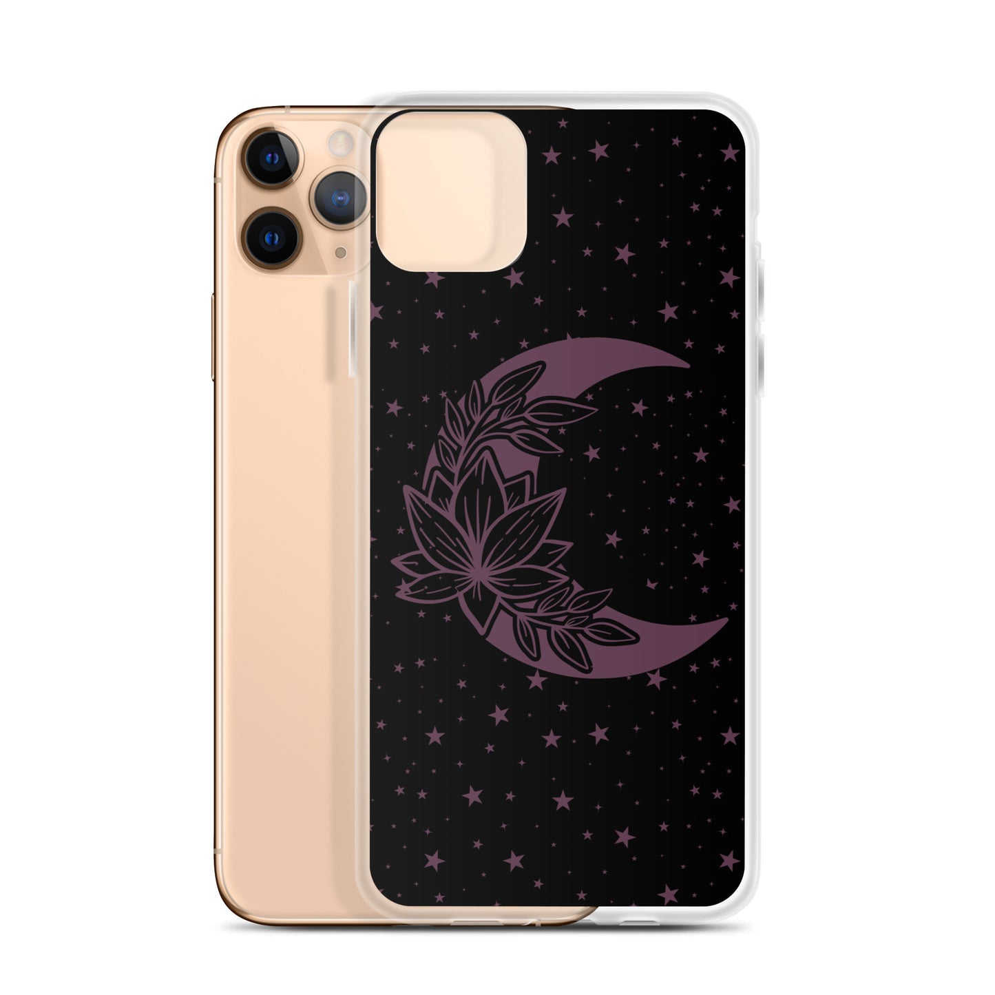 Floral Moon Star Black Purple Play Clear Case for iPhone®