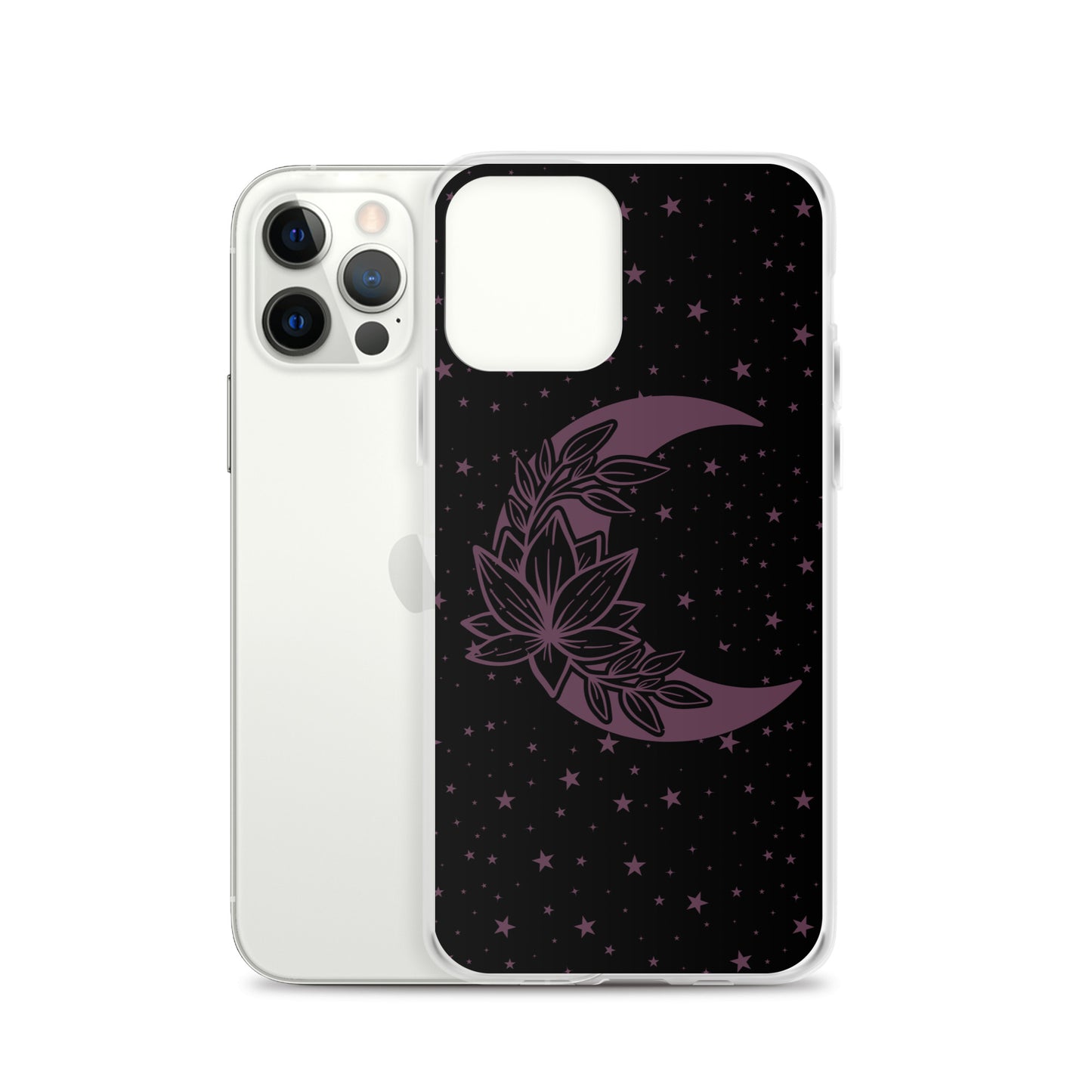 Floral Moon Star Black Purple Play Clear Case for iPhone®