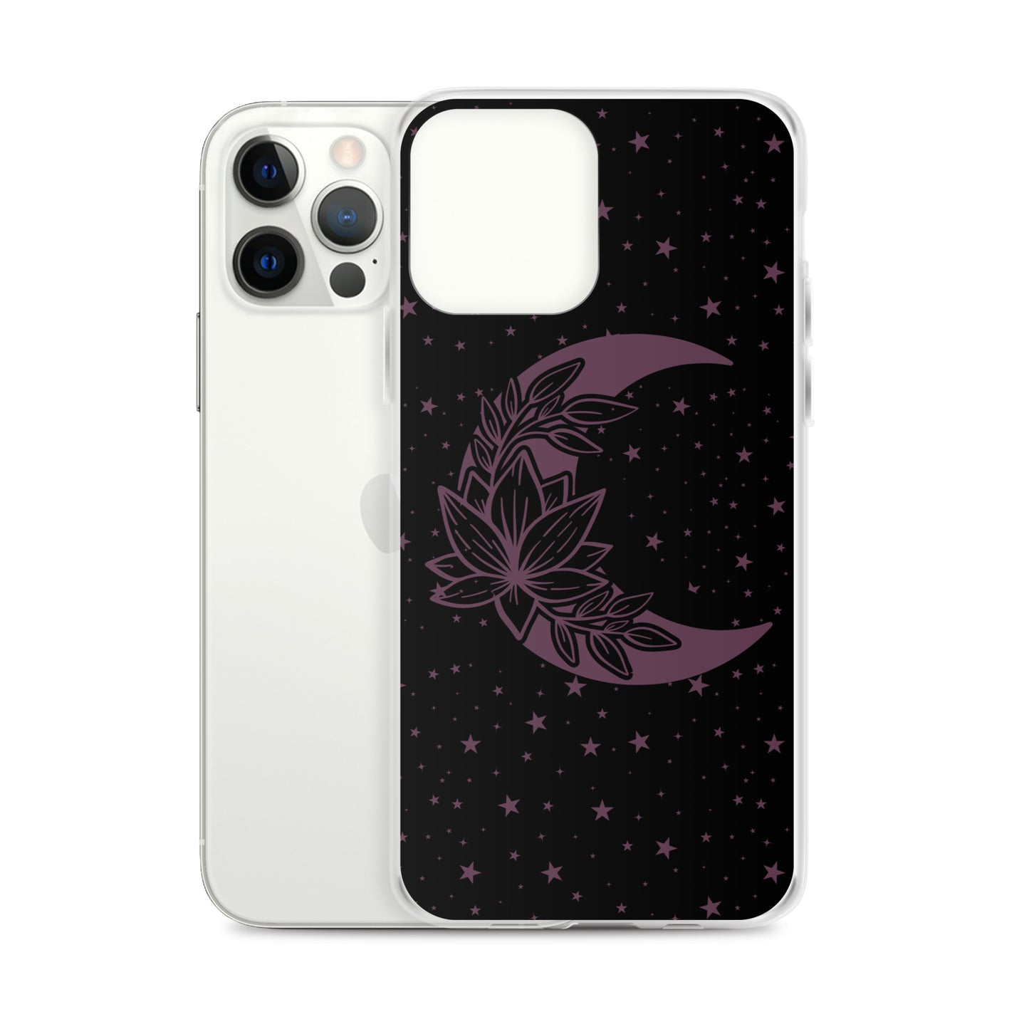 Floral Moon Star Black Purple Play Clear Case for iPhone®