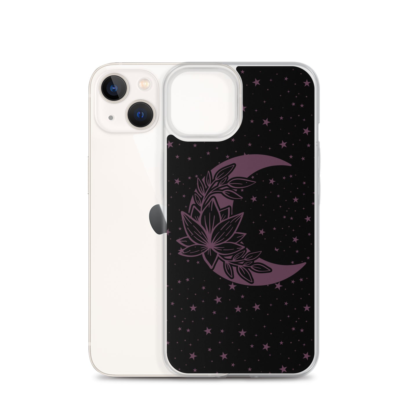 Floral Moon Star Black Purple Play Clear Case for iPhone®