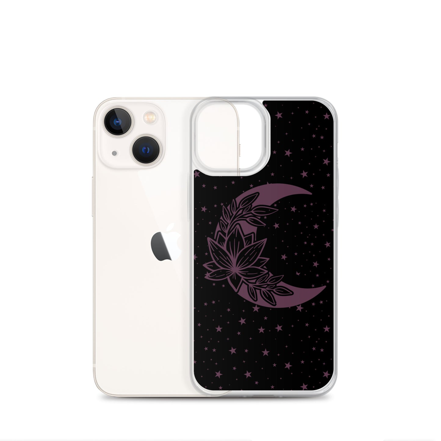 Floral Moon Star Black Purple Play Clear Case for iPhone®