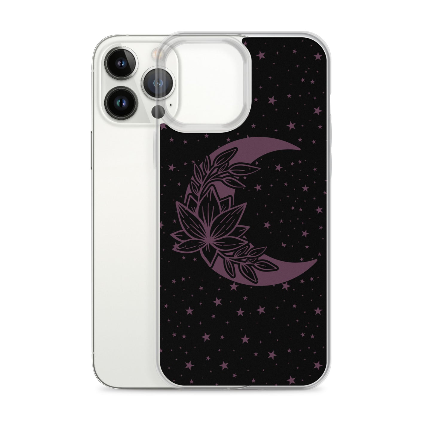 Floral Moon Star Black Purple Play Clear Case for iPhone®